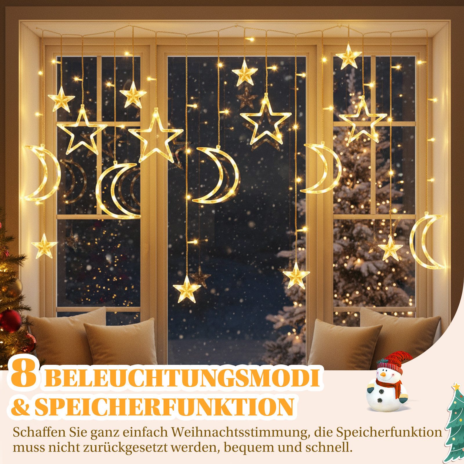 SERBASIC Lichterkette 3.5M Sterne Mond Lichtervorhang mit Stecker, 8 Modi, günstig online kaufen