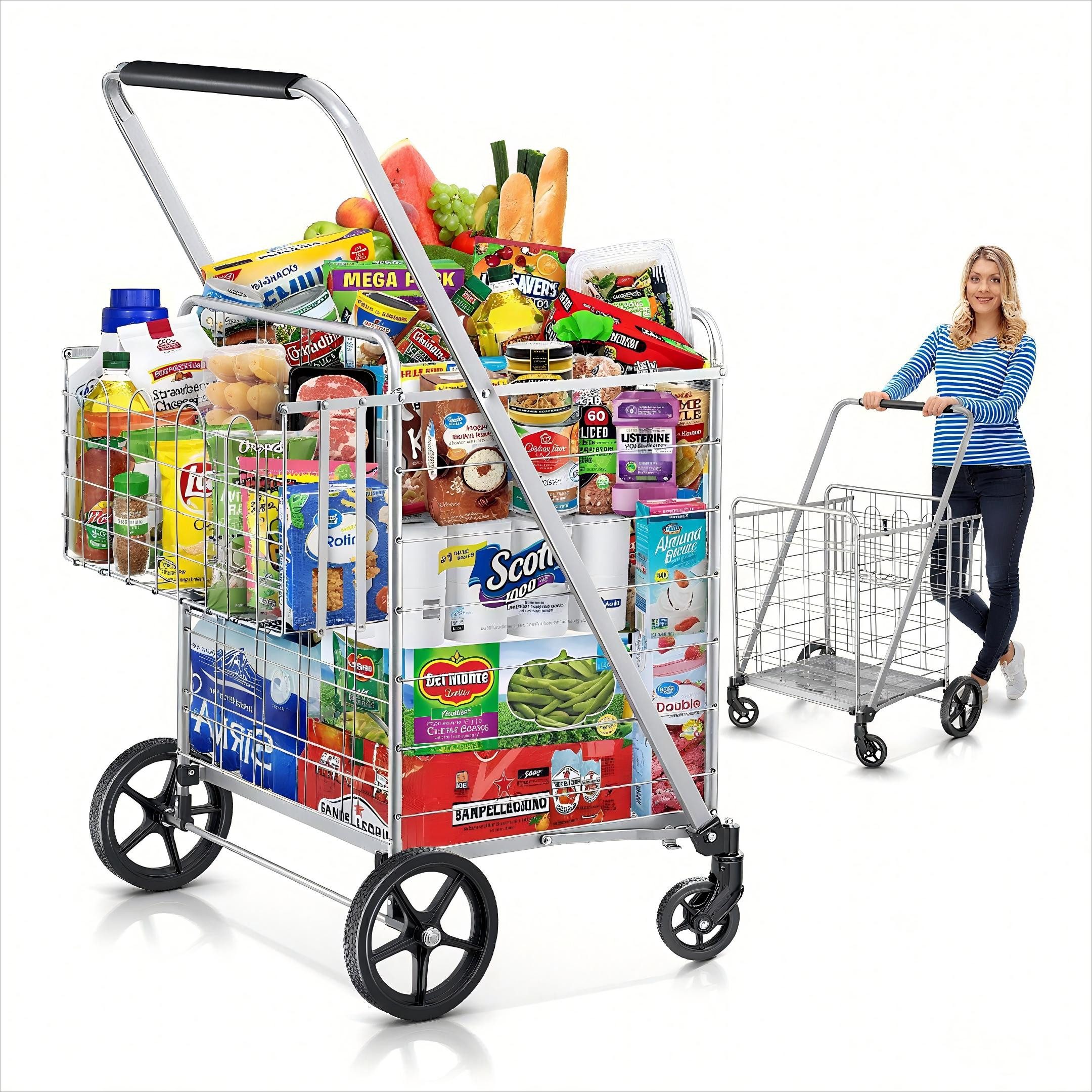 POPOLIC Einkaufstrolley Warenkorb, Jumbo-Einkaufswagen mit Doppelkorb, 158 günstig online kaufen