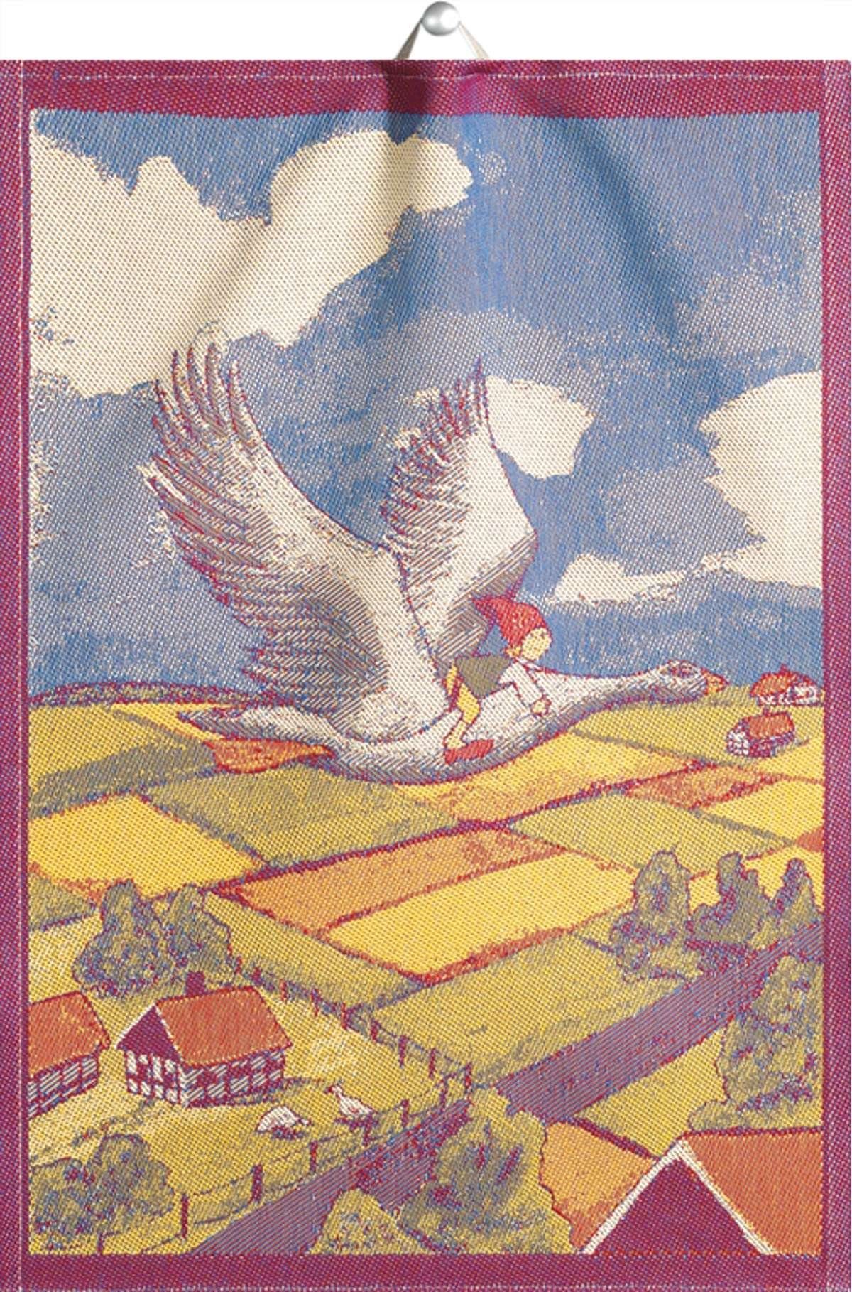 Ekelund Geschirrtuch Küchenhandtuch Nils Holgersson 35x50 cm, (1-tlg., 1 x Geschirrtuch), Pixel gewebt (3-farbig)