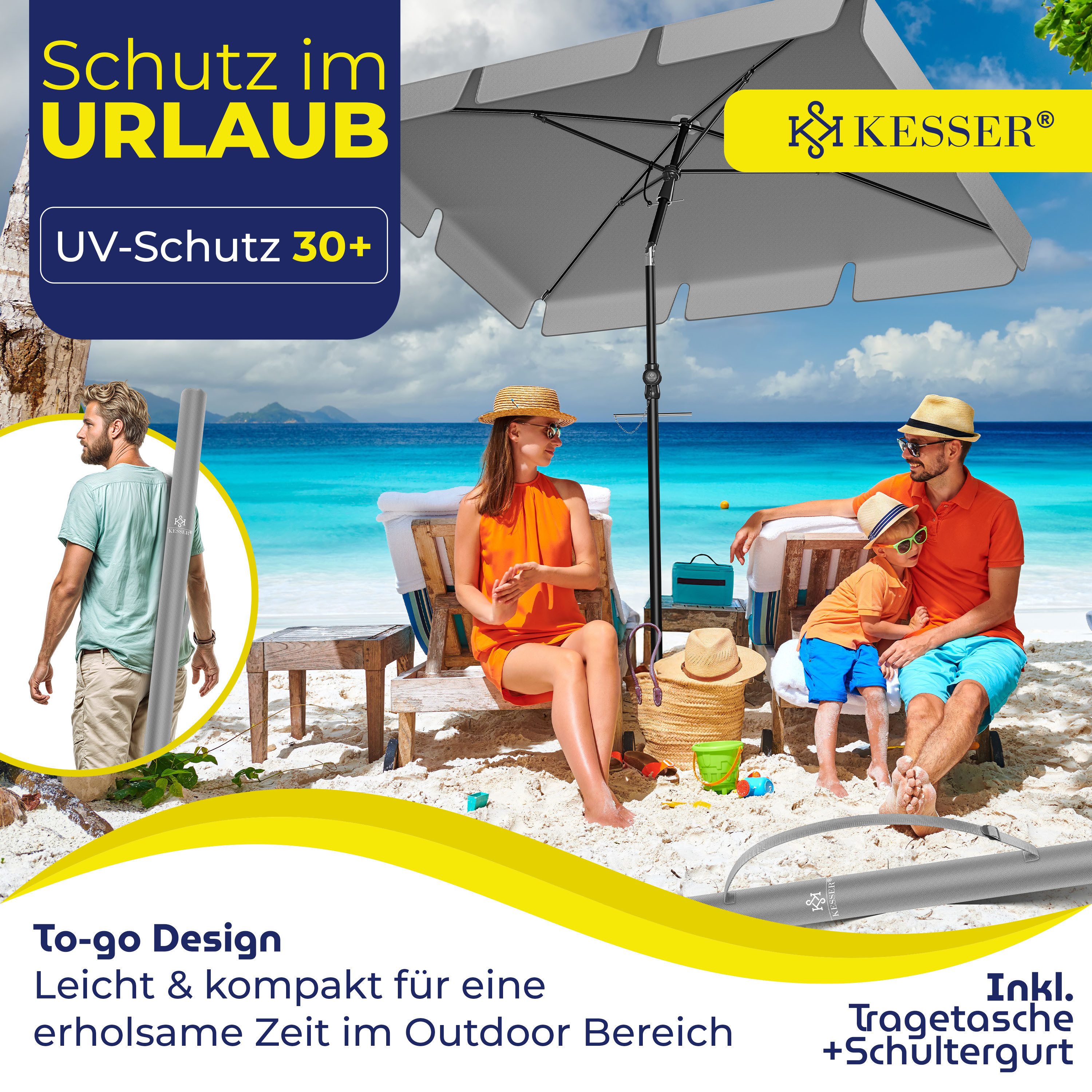 KESSER Sonnenschirm, Sonnenschirm Rechteckig Inkl. 2in1 Abdeckung Transporttasche