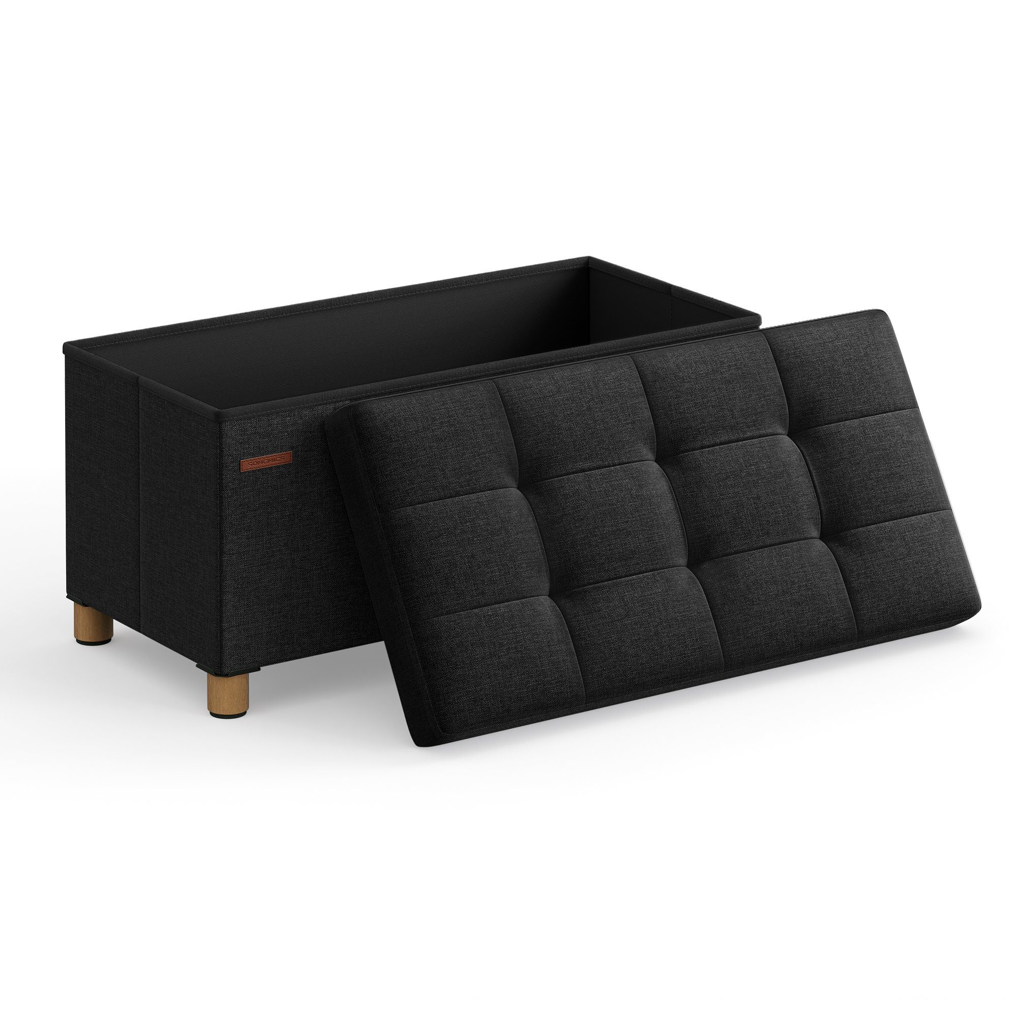 SONGMICS Sitzbank sitzhocker, 76/110cm mit Stauraum, klappbare Sitztruhe, Fußbank