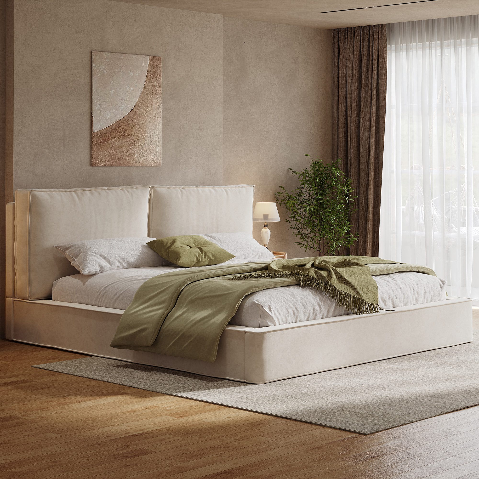 Flieks Polsterbett, Doppelbett 180x200cm mit Lattenrost & gepolstertem Kopfteil, Chenille