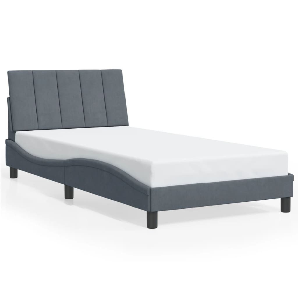 vidaXL Bettgestell, Bettrahmen mit Kopfteil Dunkelgrau 100x200 cm Samt