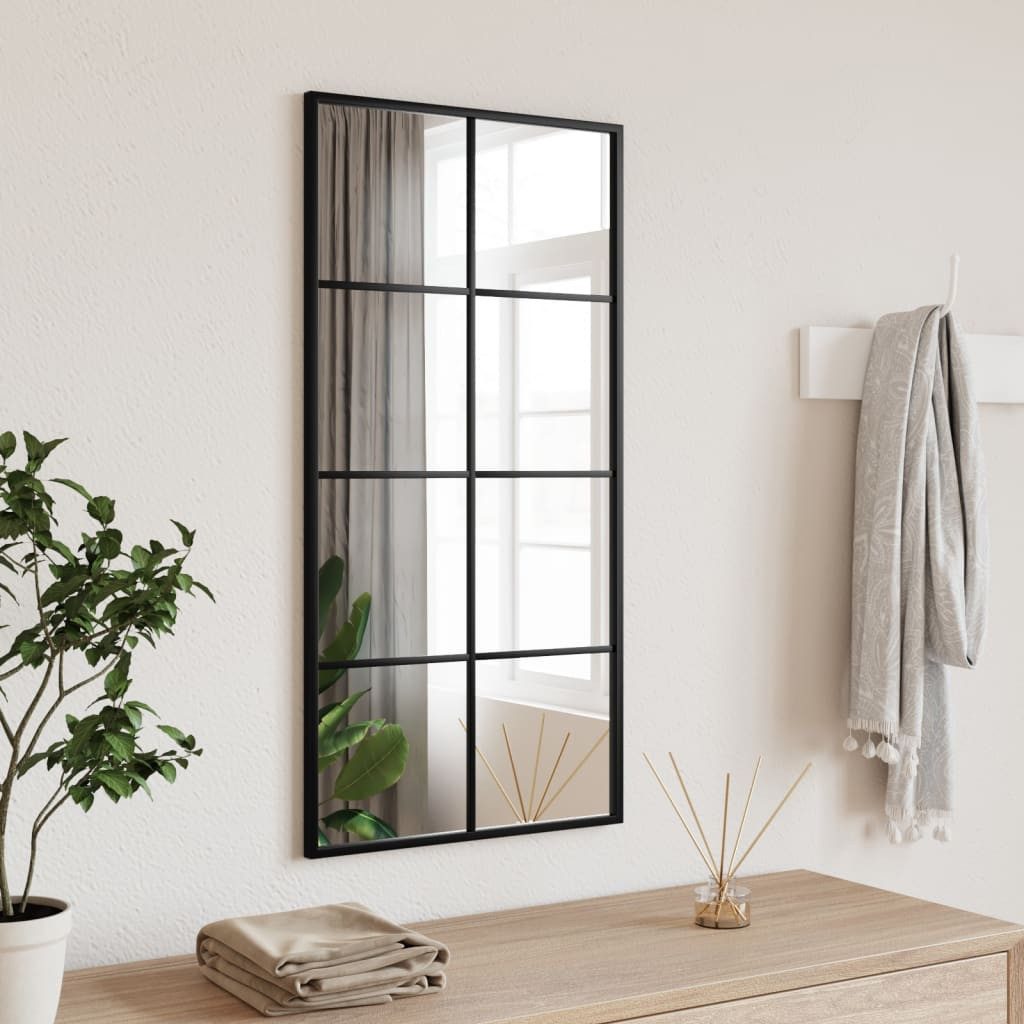 furnicato Wandspiegel 40x80 cm Schwarz mit pulverbeschichtetem Rahmen (1-St), Sicherheitsfolie für Glasspiegel, vertikal oder horizontal montierbar