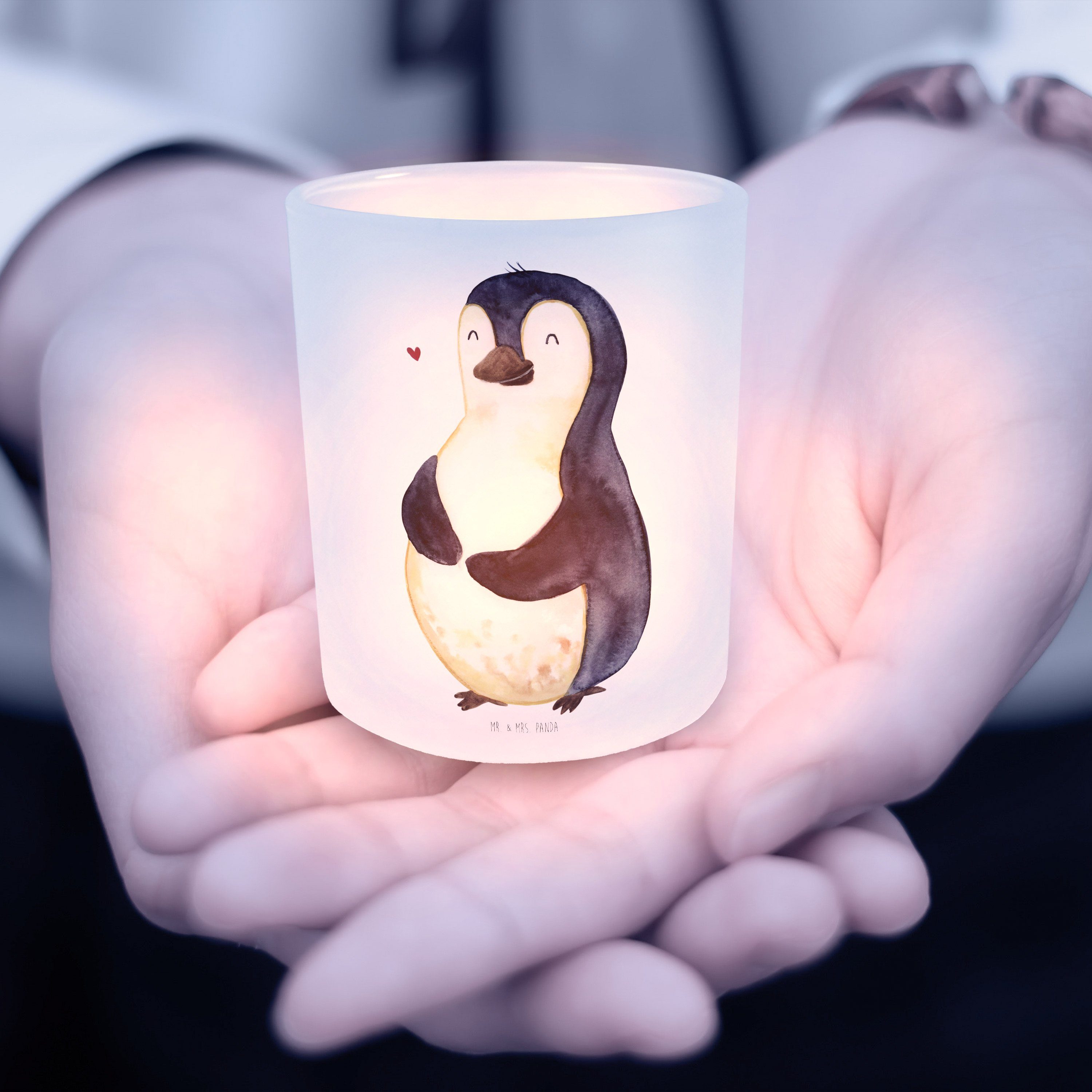 Pinguin & Teelichtglas, Mrs. Transparent Geschenk, Windlicht Glas, Diät - (1 Panda Windlicht St) Mr. -