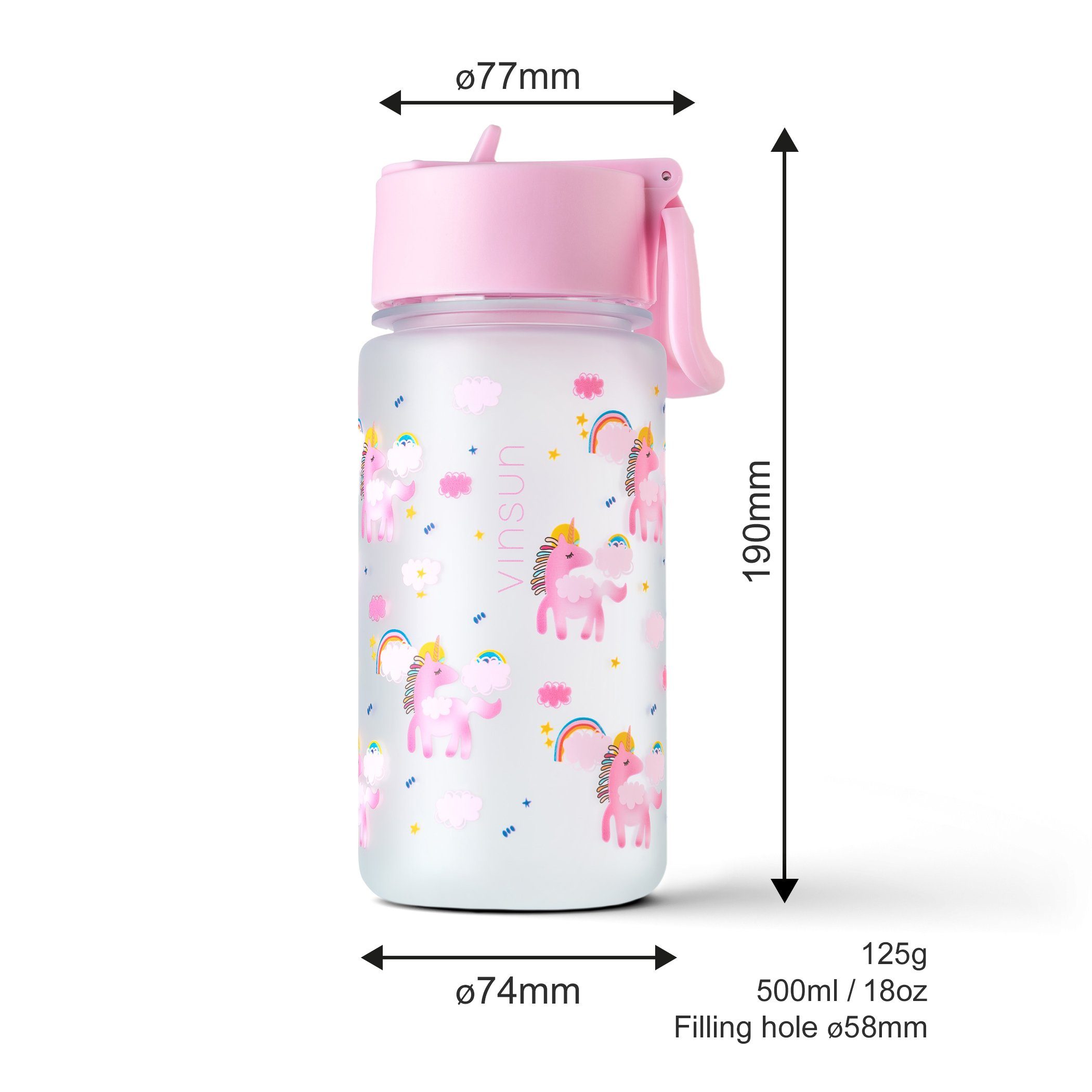 frei, mit auslaufsicher, - Trinkflasche BPA bruchsicher, und Strohhalm Geruchs- Kinder Einhorn, 500ml rosa - Trinkflasche Auslaufsicher Vinsun Geschmacksneutral