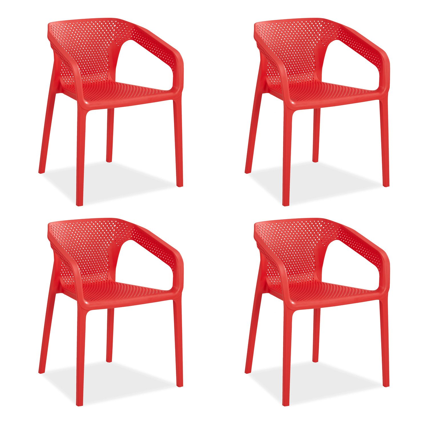 Homestyle4u Gartenstuhl Balkonstühle Set Gartenstühle stapelbar Kunststoff Terrasse modern (4er Set, 4 St), Rot, Essstuhl