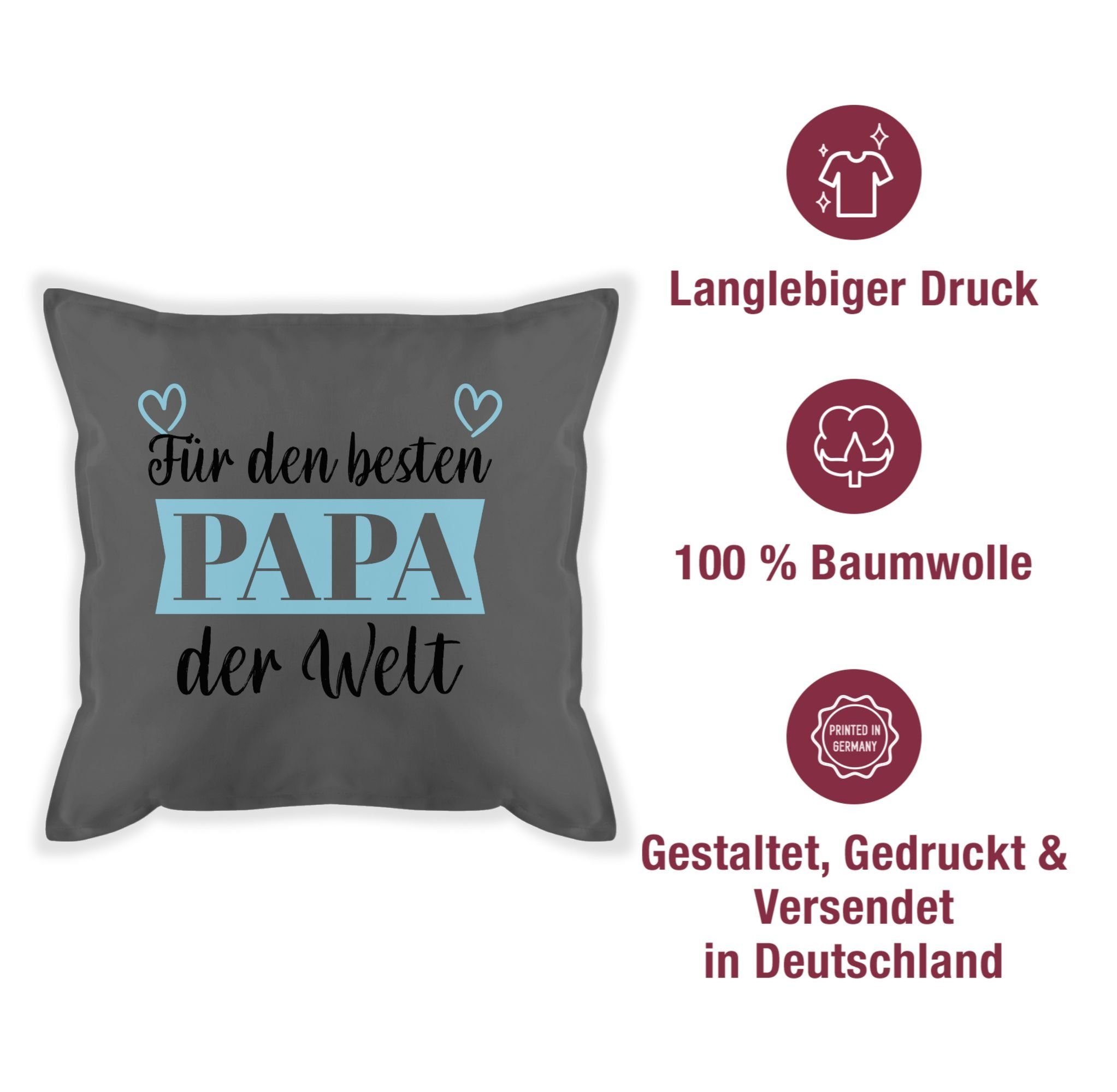 Grau 1 Für Vatertagsgeschenk den Shirtracer besten Kissen der Dekokissen Banner, Papa Welt