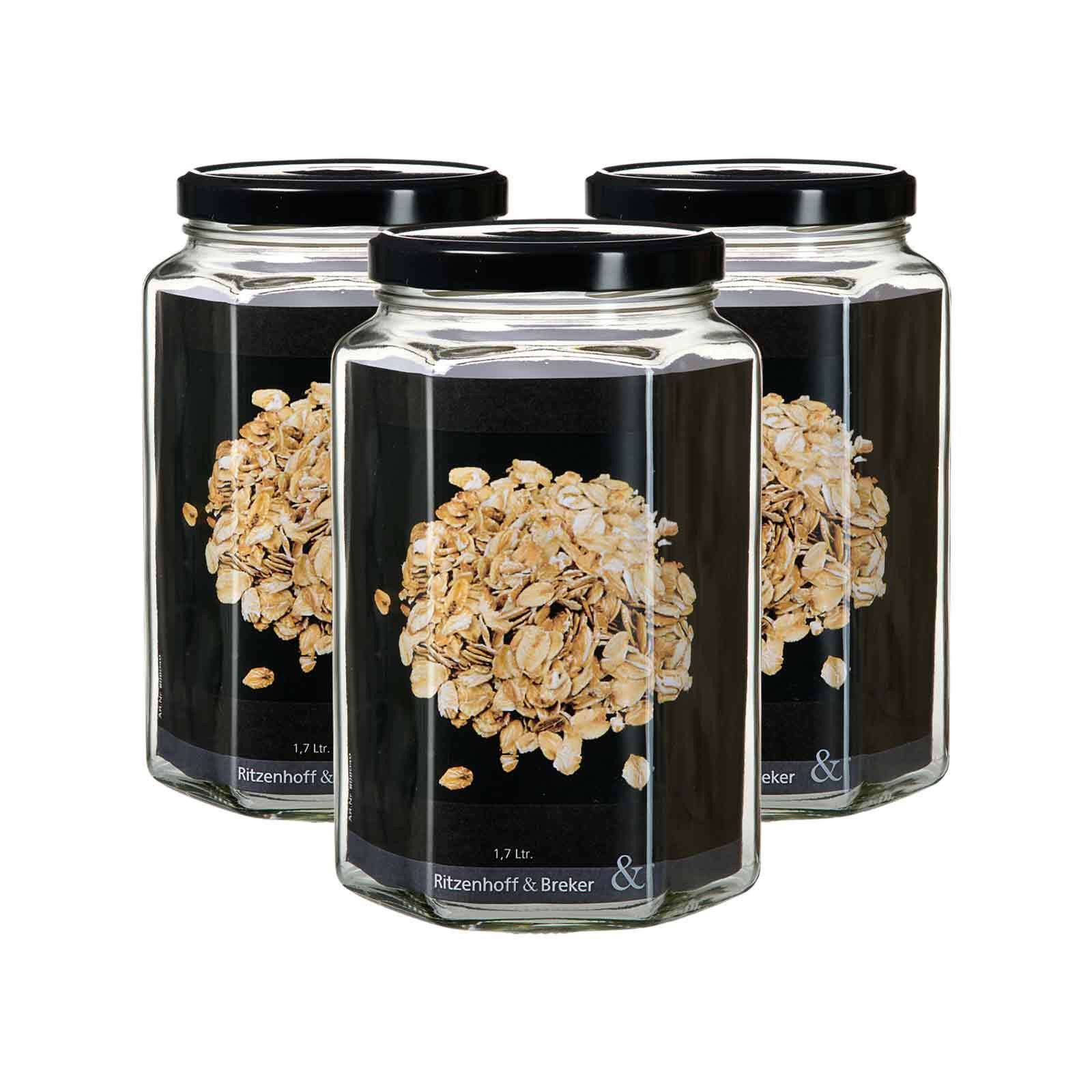 Ritzenhoff & Breker Vorratsglas Mara Vorratsgläser 1,7 l 3er Set, Glas, (3-tlg)