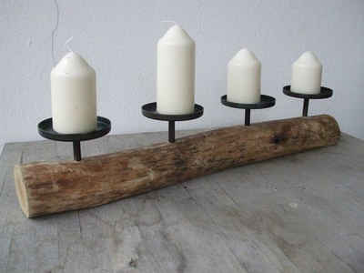 Deko-Impression Kerzenständer Stilvoller Kerzenständer, 4er, Holz + Eisen, massiv, Natur, Landhaus (1 St)