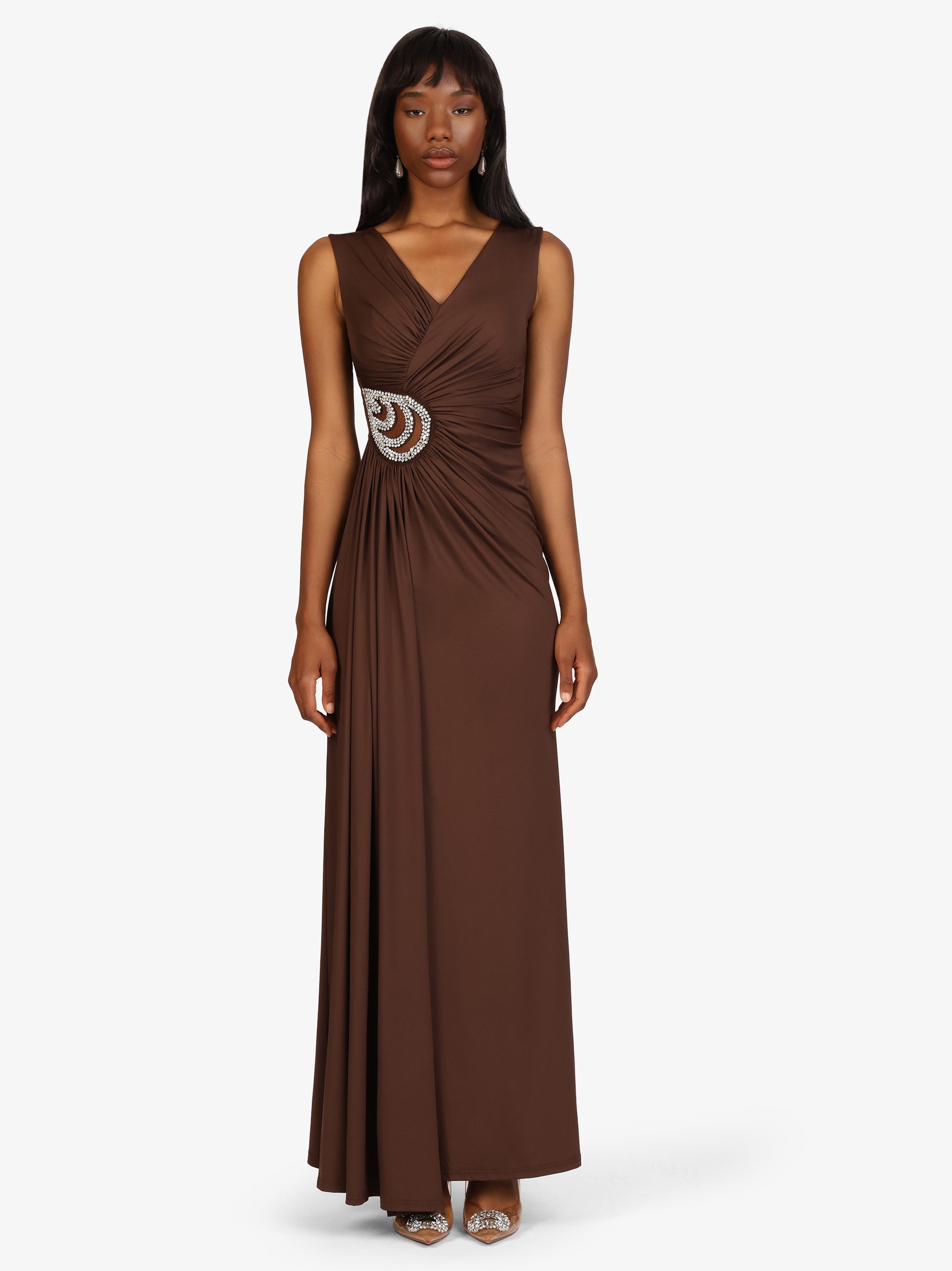 Kraimod Abendkleid mit Drapierung und Zierstein-Detail