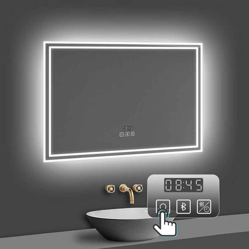 duschspa Дзеркало для ванної кімнати Badezimmerspigel Kalt/Neutral/Warmweiß Dimmbar Beschlagfrei, Bluetooth