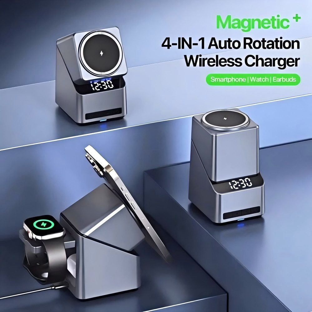 Toomoke ladestation,4 in 1 Induktive Ladegerät,Wireless Charger Induktions Induktions-Ladegerät (Verfügbar für iPhone 16/15/14/13/12 Serie, Apple Watch, AirPods, 15W schnelles kabelloses Ladegerät)