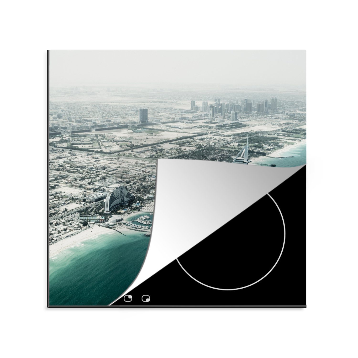 MuchoWow Herdblende-/Abdeckplatte Dubai - Skyline - Strand, Vinyl, (1 tlg), 78x78 cm, Ceranfeldabdeckung, Arbeitsplatte für küche