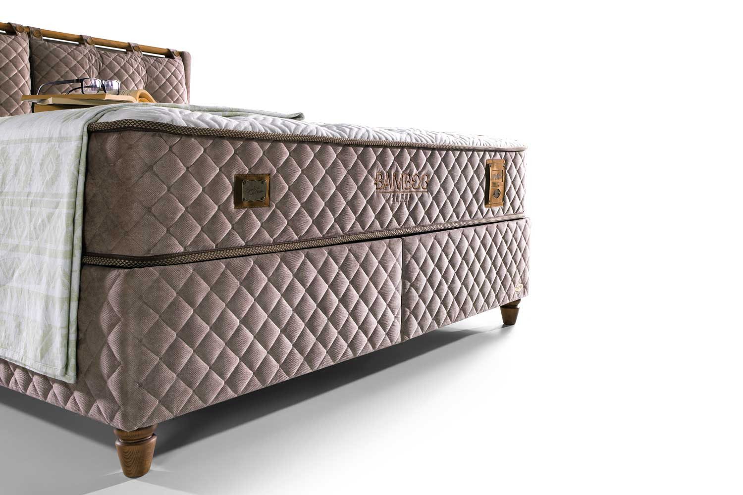 BAMBI YATAK Boxspringbett Set, Bambi Bamboo Sleep, Schlafzimmerbett, 7 Zonen Matratze, H3 Mittel (1 x Matratze, 2 x Bettkasten, 1 x Bettkopfteil), Hyper-Schaum, Bambus-Strickstoff, Taschenfederkern, Matratzenhöhe:29cm