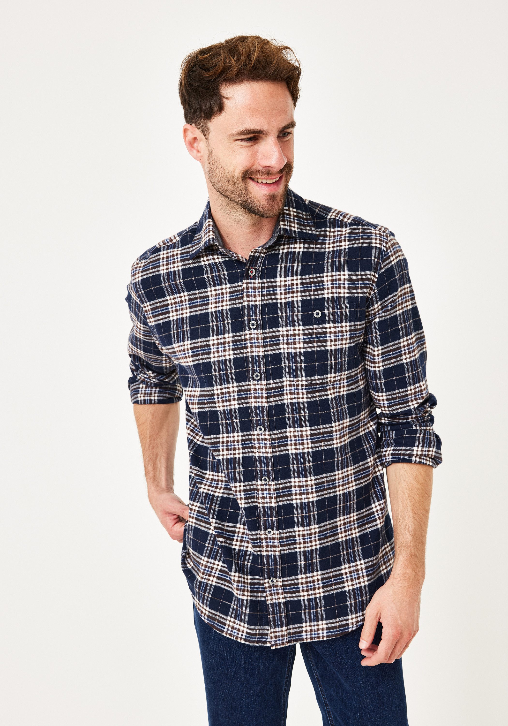 Paddock's Langarmhemd Kariertes Herren Flanellhemd Langarm günstig online kaufen