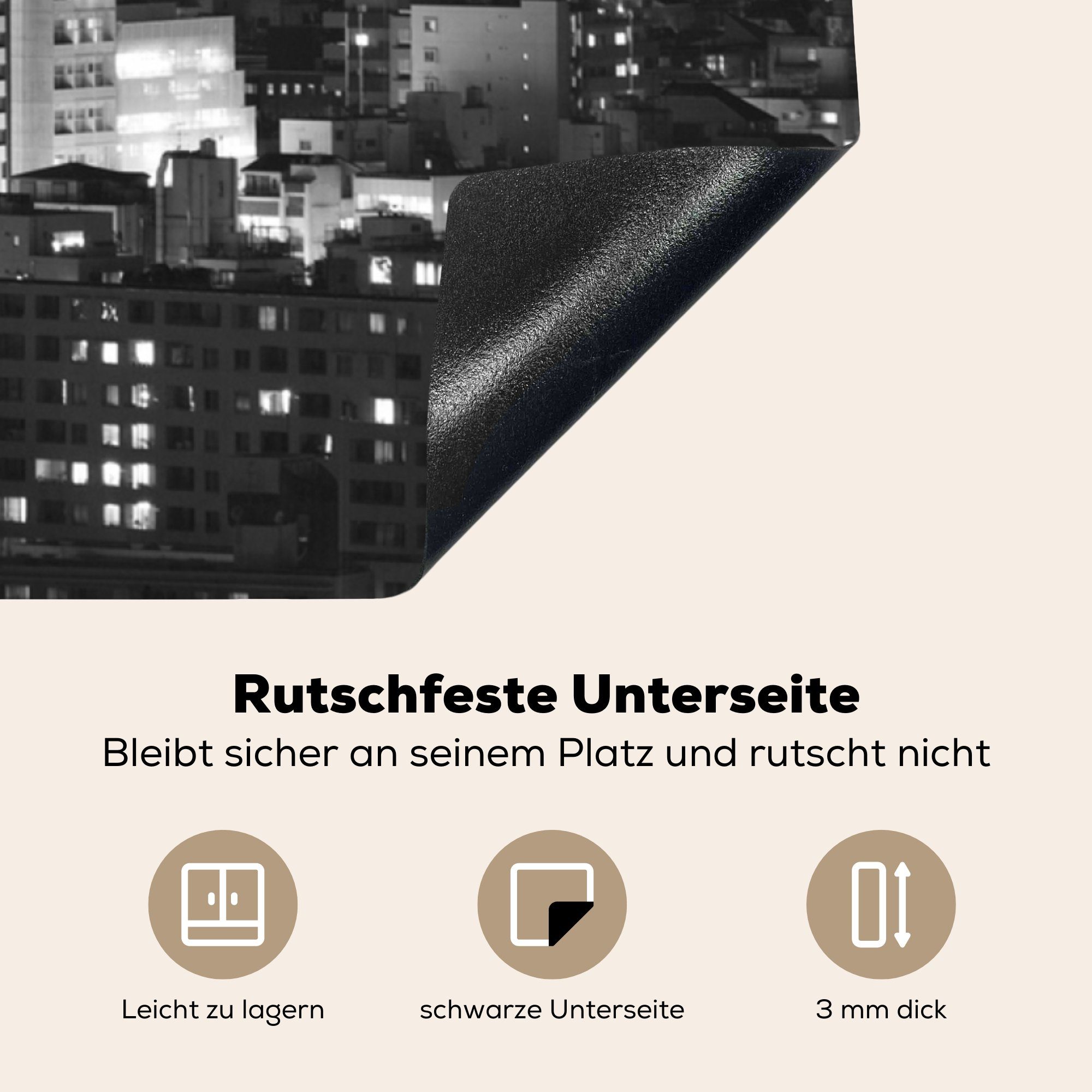 MuchoWow Herdblende-/Abdeckplatte Wolkenkratzer - Arbeitsplatte Schwarz - Nacht, Ceranfeldabdeckung, 78x78 cm, küche - (1 tlg), Vinyl, für Weiß