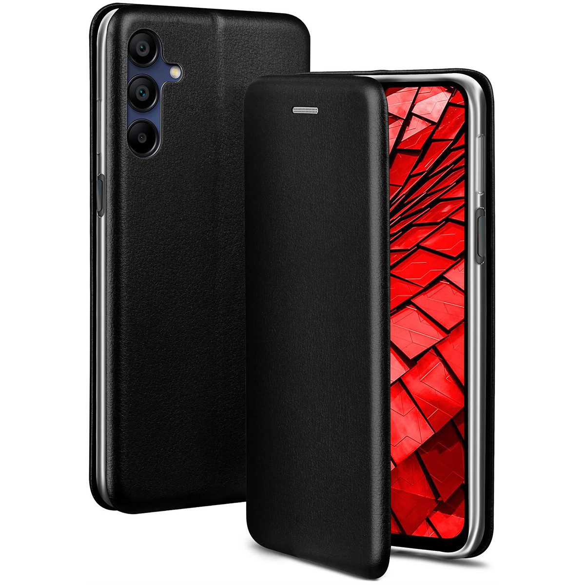 ONEFLOW Handyhülle für Samsung Galaxy A15 5G Premium Hülle Business Cover Schwarz 6,5 Zoll, 360 Grad Schutzhülle Flip Case Etui Klapphülle Dünn Leder Handy Tasche