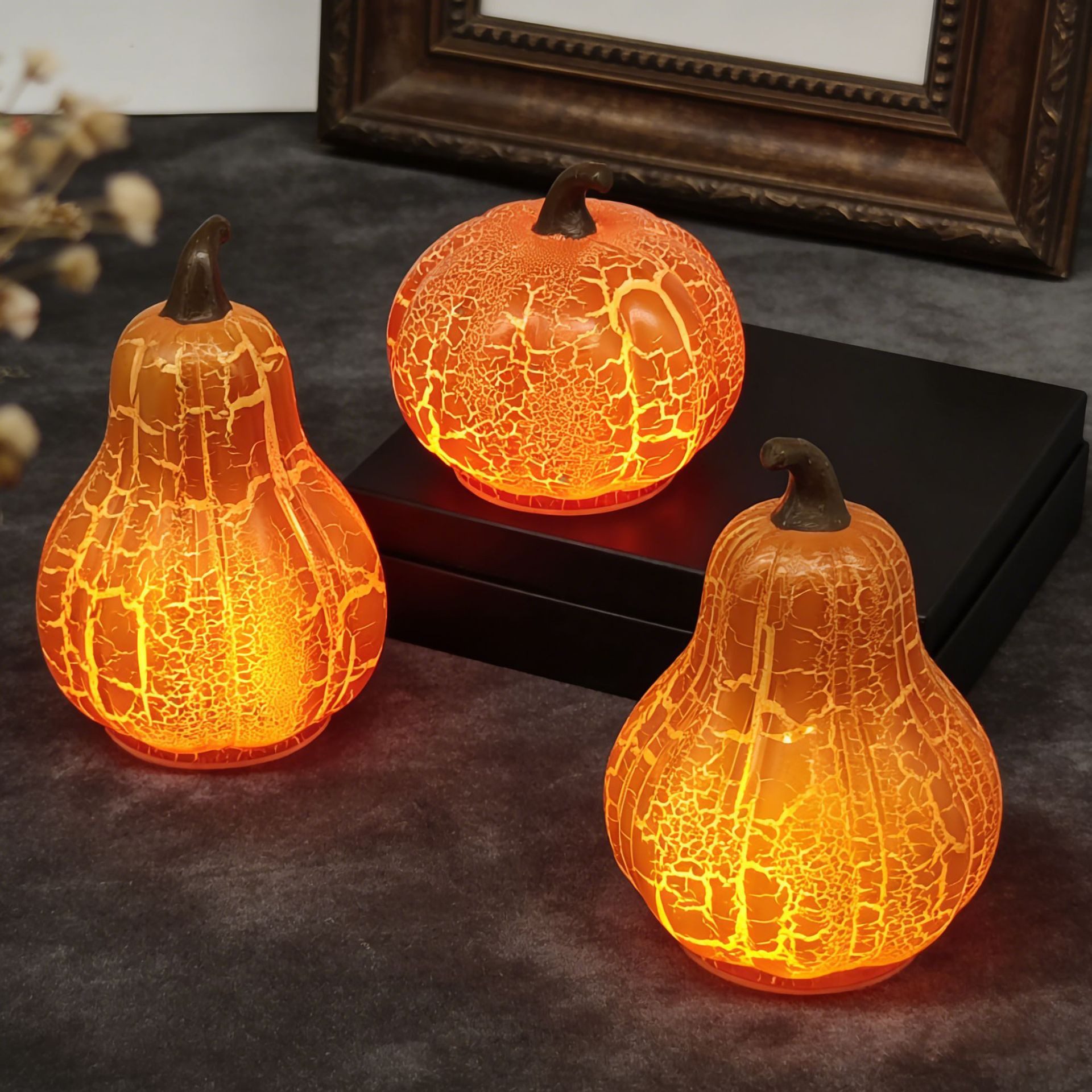 nsihing Dekofigur Halloween Kürbis LED Deko 4er Set, Vintage Crackle Tischleuchte (4 St), Für Halloween, Herbst, Thanksgiving & Wohnraum Deko – Bild 5 von 5