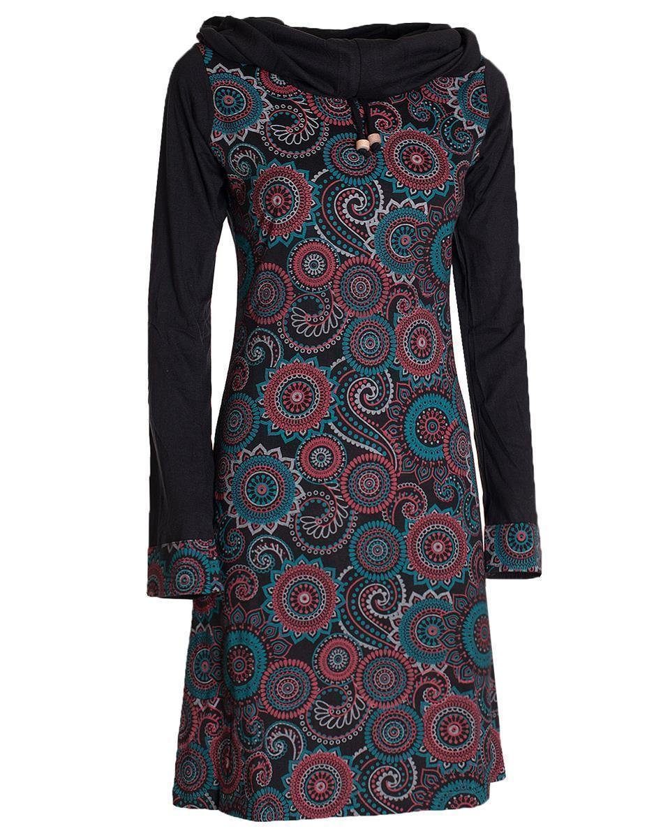Vishes Jerseykleid Langarm Kleid Schal-Kleid Winterkleider Baumwollkleid Hippie, Goa, Ethno Style – Bild 4 von 5