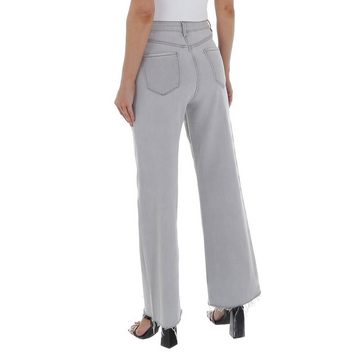 Ital-Design Weite Jeans Damen Freizeit Culotte Destroyed-Look Stretch High Waist Jeans in Hellgrau