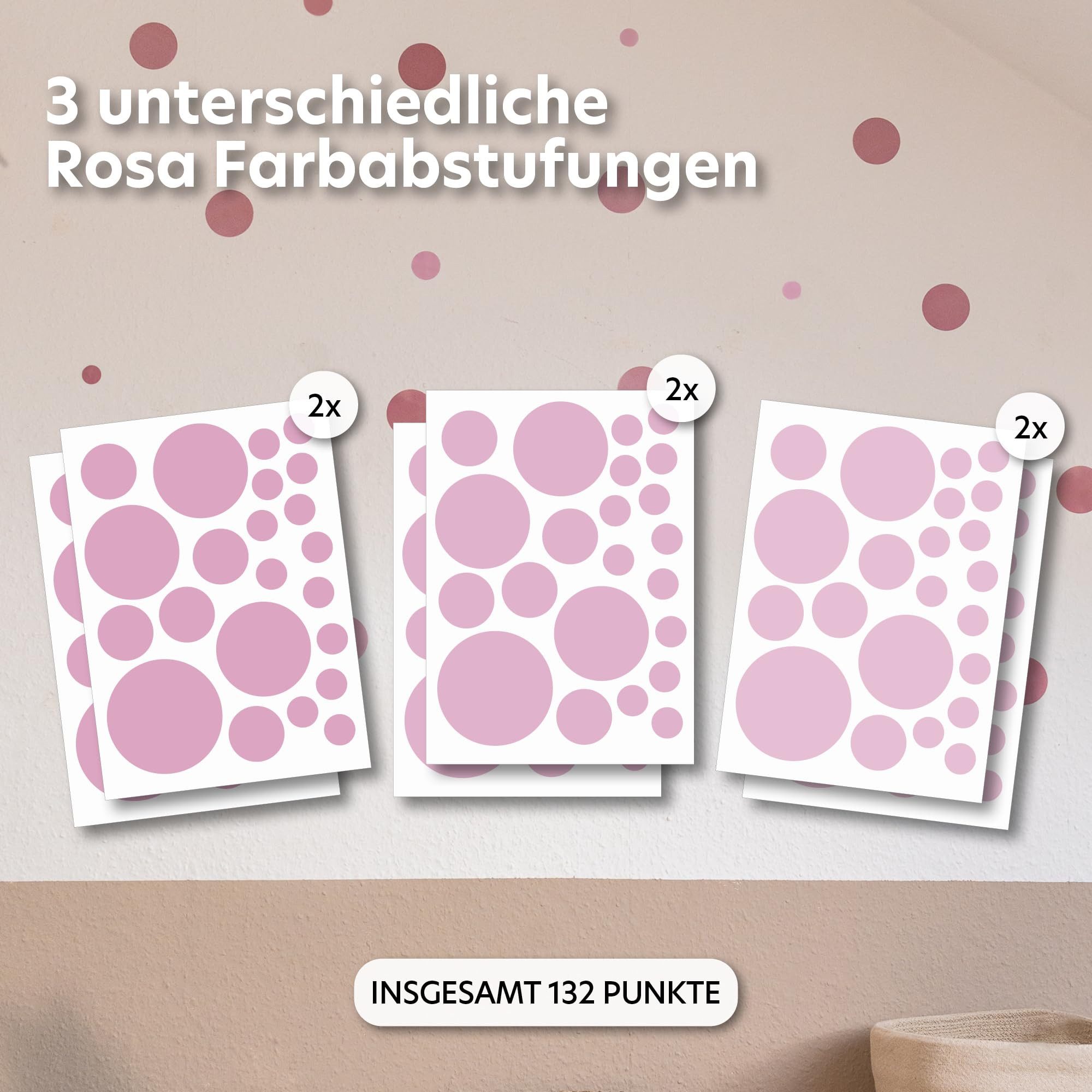lilimaus Wandsticker Herzen, Sterne & Punkte selbstklebend - Deko fürs Kinderzimmer (132 St), Herzen, Sterne oder Punkte - 36er- & 132er-Set, ablösbar