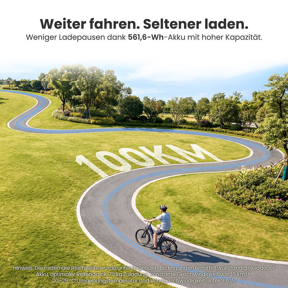 FORIDE E-Bike Trekkingrad J2 ST herausnehmbarer 561,6 Wh Akku bis 100 km, 7 Gang, Heckmotor, 561,6 Wh, Shimano 7‑Gang, Vorderrad‑Federgabel, Gepäckträger – Bild 4 von 5