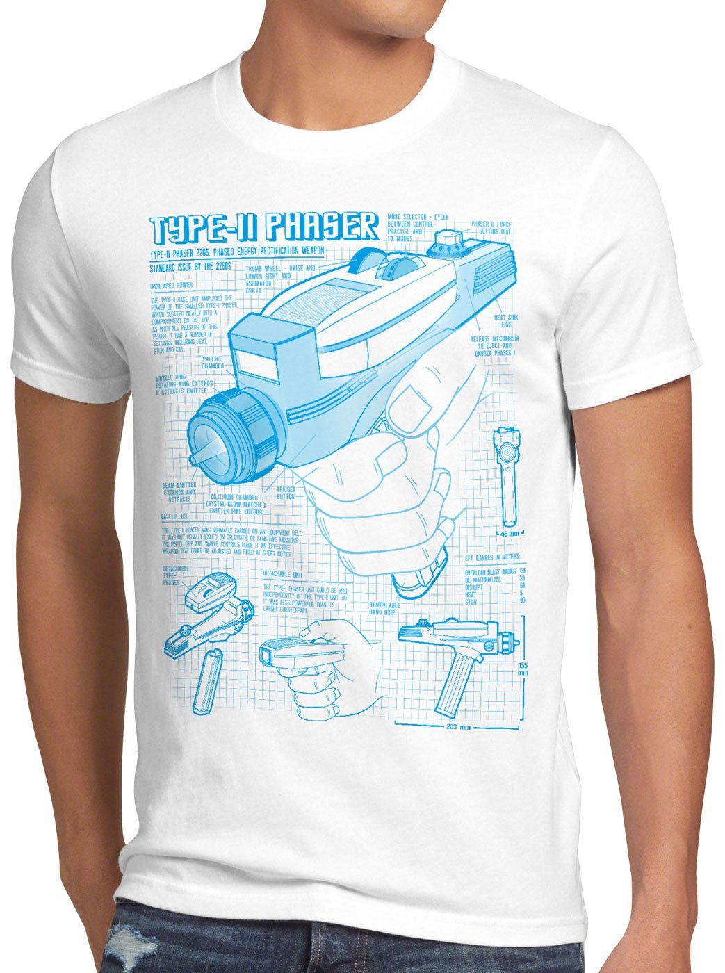 style3 Print-Shirt Herren T-Shirt Phaser 2265 Blaupause NCC-1701 trek trekkie star weiß