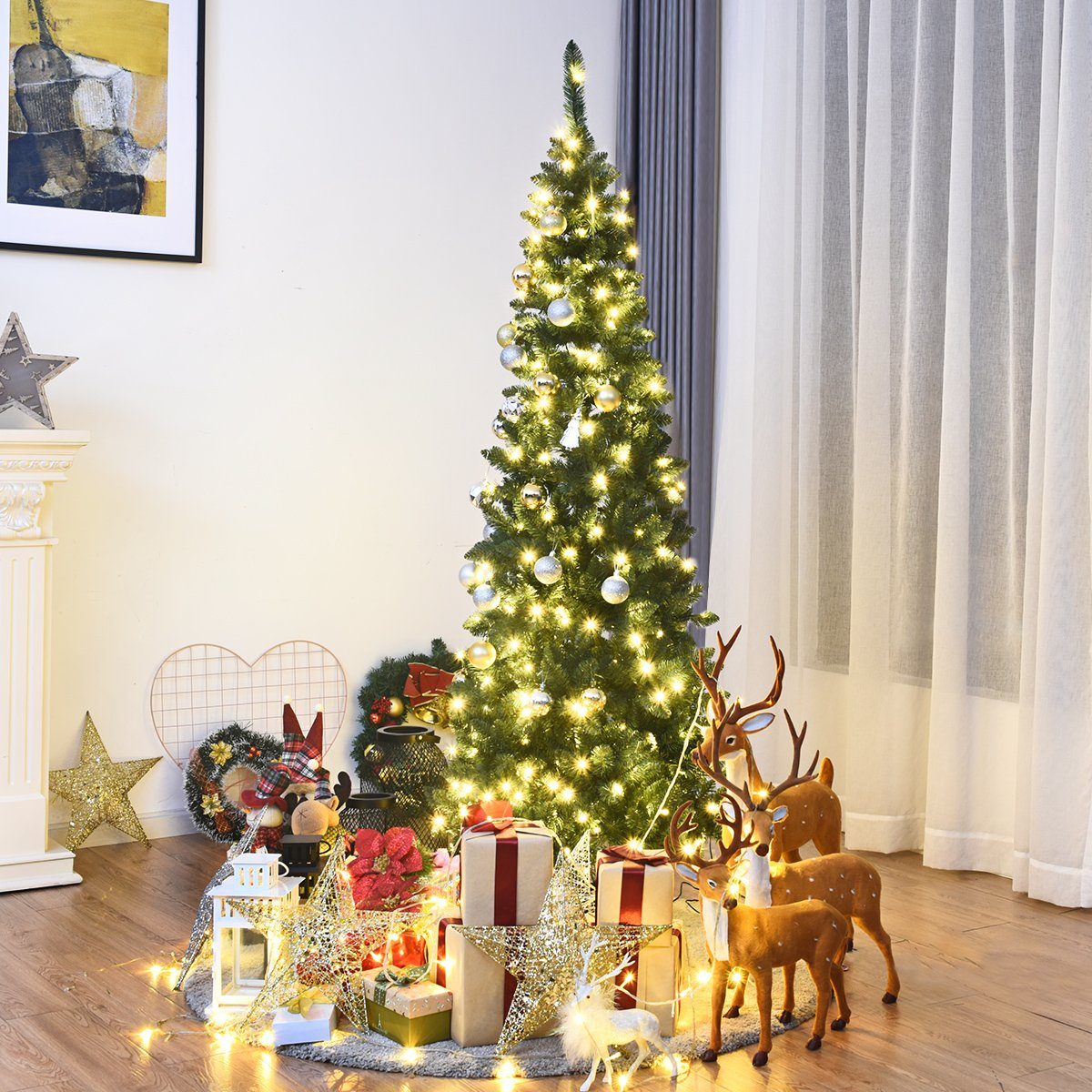 COSTWAY Künstlicher Weihnachtsbaum, mit 250 warmweißen LEDs, 2708 PVC Spitzen