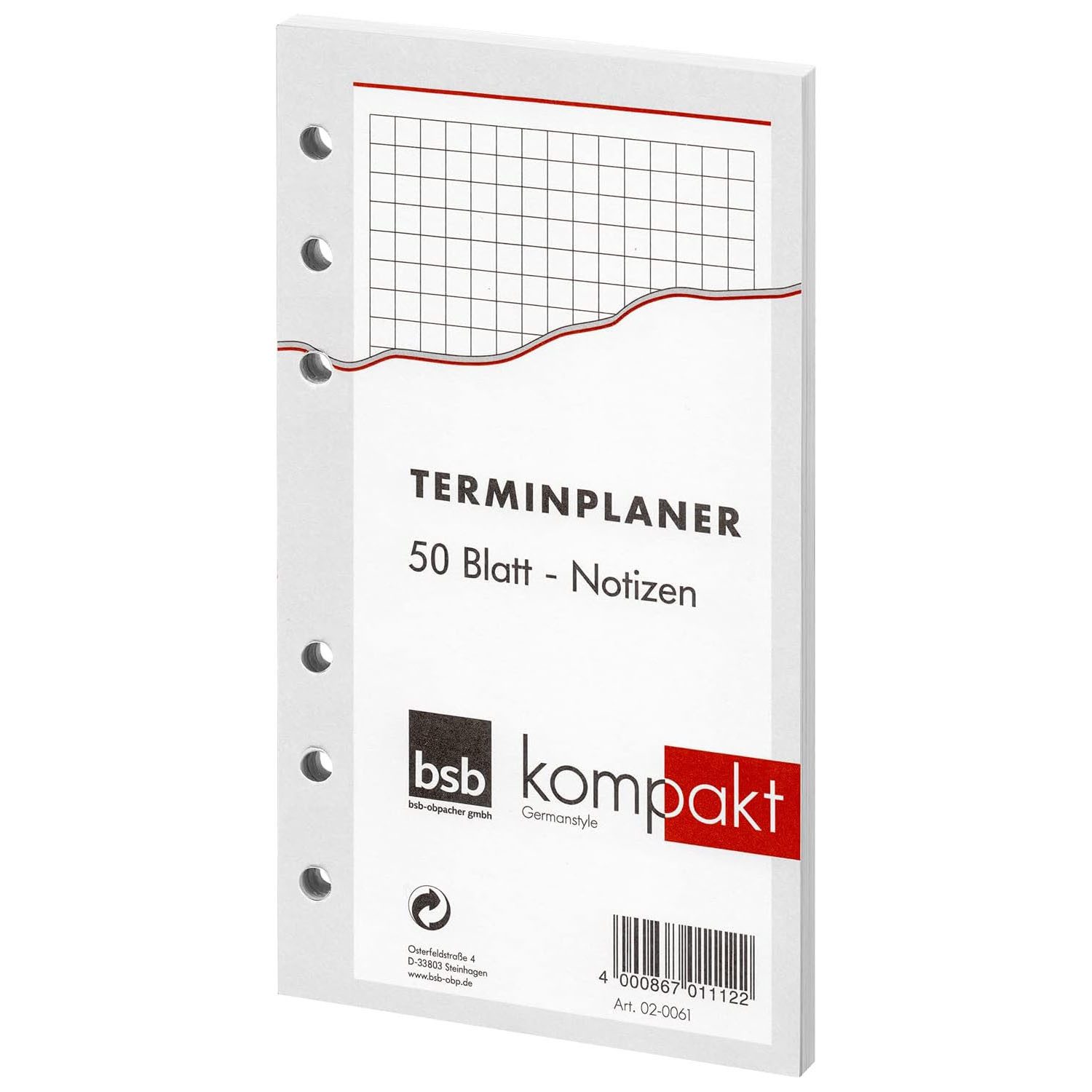 bsb-obpacher Terminplaner BSB Ersatzeinlage Kompakt A6 kariert 50 Blatt