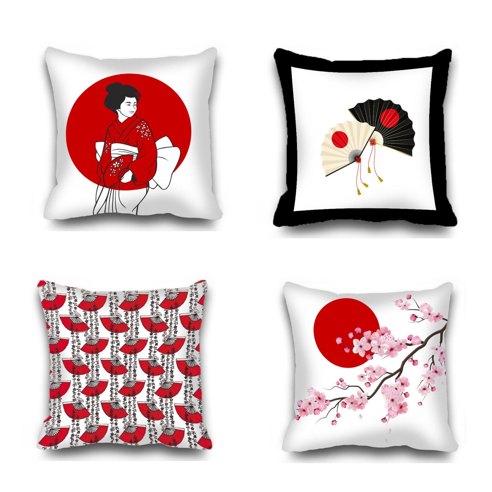 Ekershop Kissenhüllen Dekorative 4er Set JAPAN Fächer Dekokissen Kissenbezug Hülle Kissen, (4 Stück)
