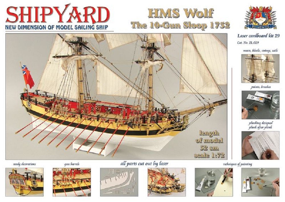 Krick Modellbausatz Shipyard HMS Wolf The 10 Gun Sloop 1752 Laser Cut 1:72 Kartonbausatz