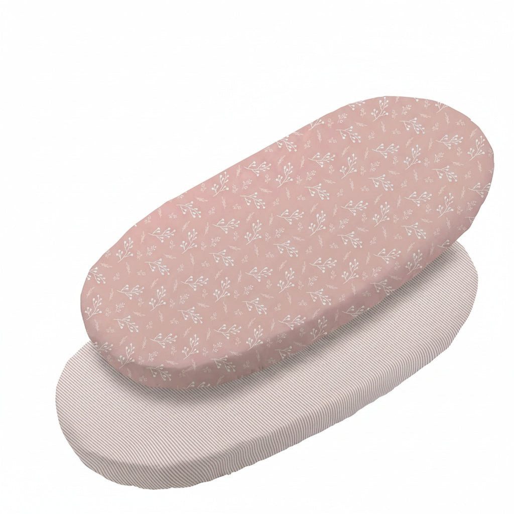 Moyo Spannbettlaken 2er Set Baby Spannbettlaken Oval – „Rose Blüte“, Rundumgummi für sicheren Sitz