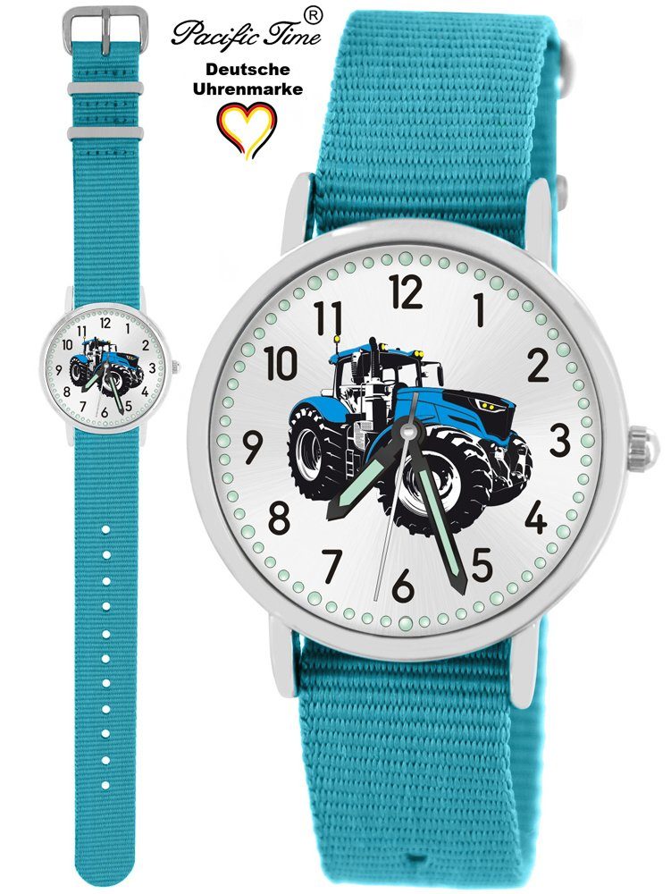 Pacific Time Quarzuhr Kinder Armbanduhr Traktor blau Wechselarmband, Mix und Match Design - Gratis Versand hellblau | Quarzuhren