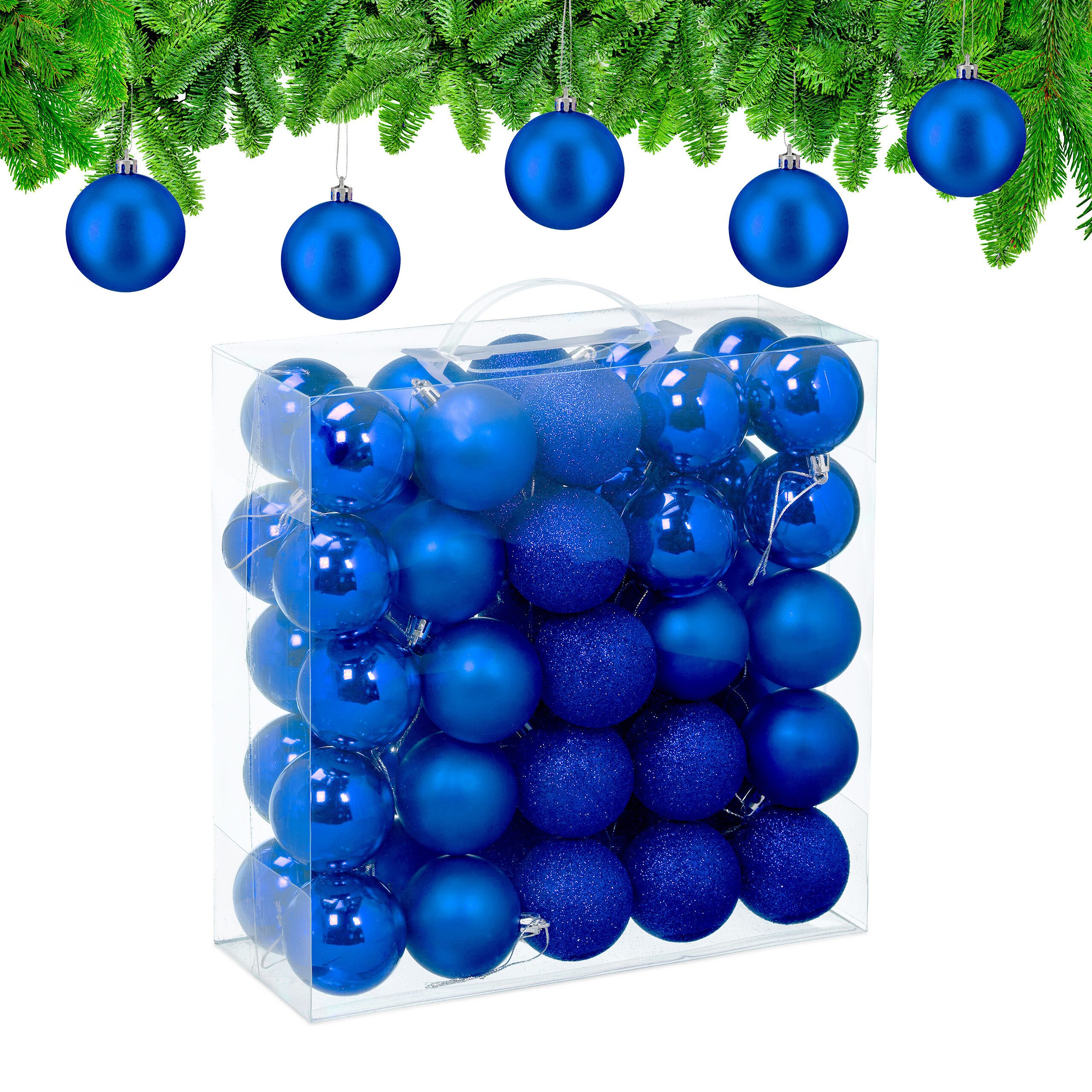 relaxdays Weihnachtsbaumkugel Weihnachtskugeln im 50er Set (50 St), blau