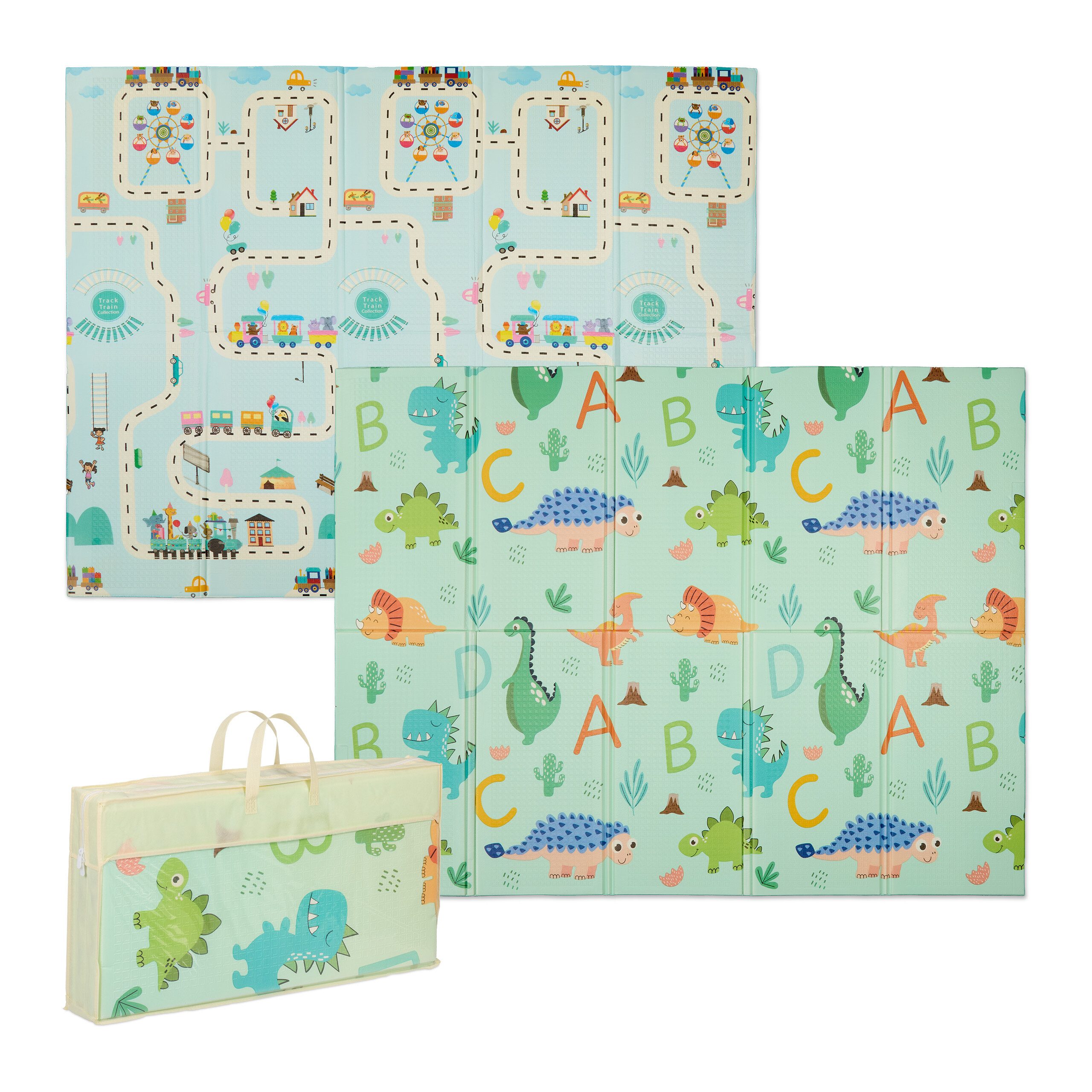 relaxdays Spielmatte Faltbare Spielmatte Dinosaurier und Zug (2-St)