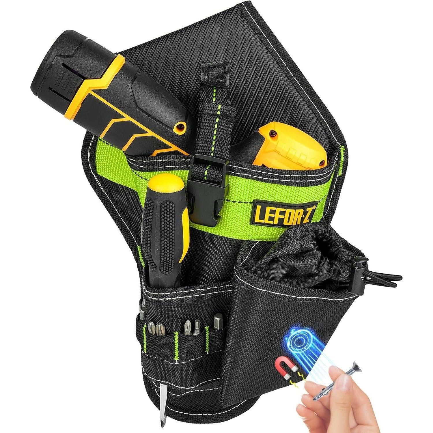 LuxusKollektion Werkzeugtasche Bohrerholster Schlagholster Werkzeuggürtel Bohrerhalter Schwarz Grün