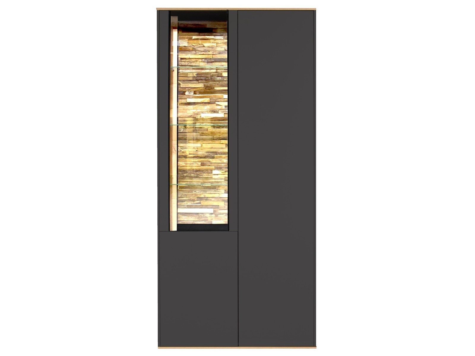 Storado Standvitrine Faro 81×180×42cm, Vitrinenschrank mit 3 Türen, Farbe wählbar LED-Beleuchtung, Push-to-open und gedämpfte Türen