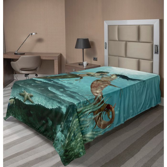 Betttuch weiches bequemes oberes Bettlaken dekoratives Bett 1 Stück Abakuhaus Meerjungfrau Sea Star und Algen
