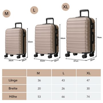 Powerwill Kofferset M-L-XL 3-teiliges Koffer-Set, 4 Rollen, (Hochwertiges ABS-Kofferset, 3 tlg., 360° Rollen, mit Zahlenschloss), für stilvolle und sichere Unternehmungen