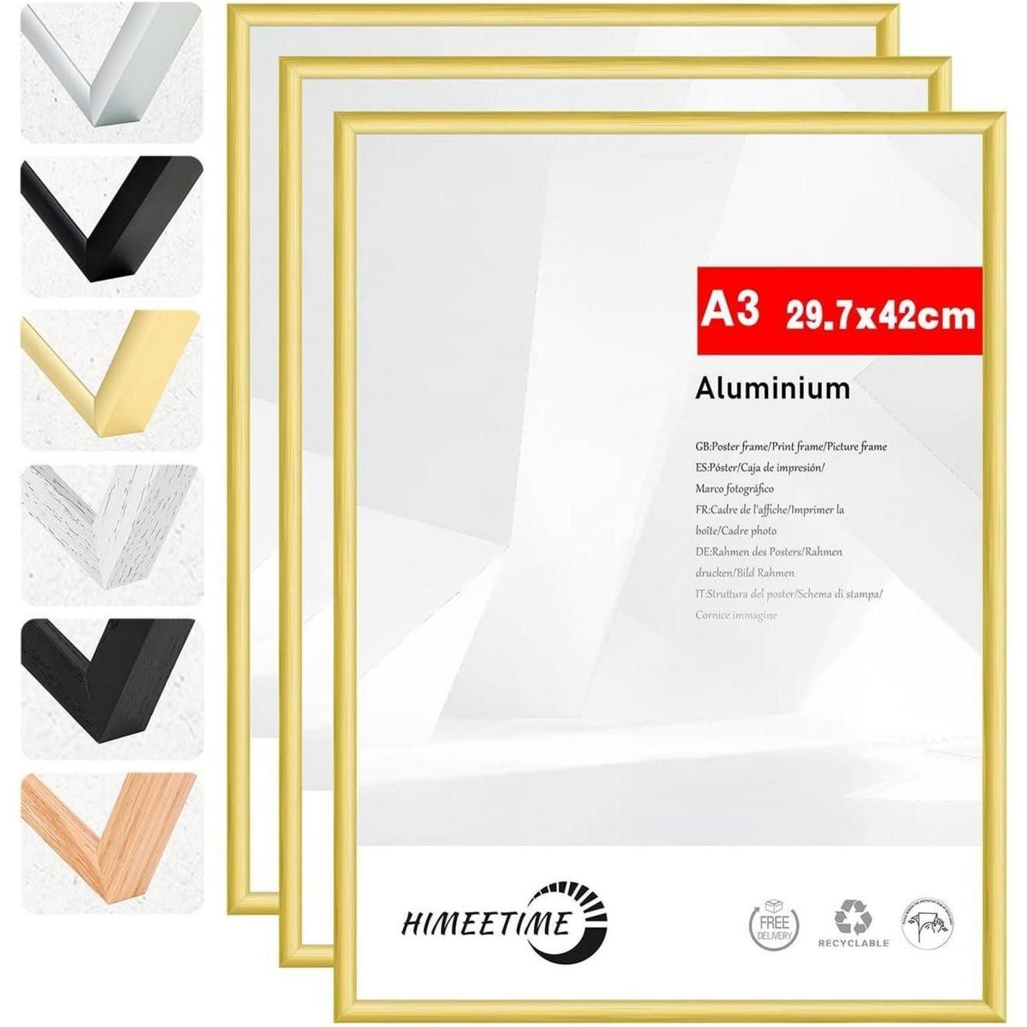 LuxusKollektion Bilderrahmen-Set Bilderrahmen A3 29,7x42cm Gold Metall 3er Alu Gold A3(29,7x42cm) 3x
