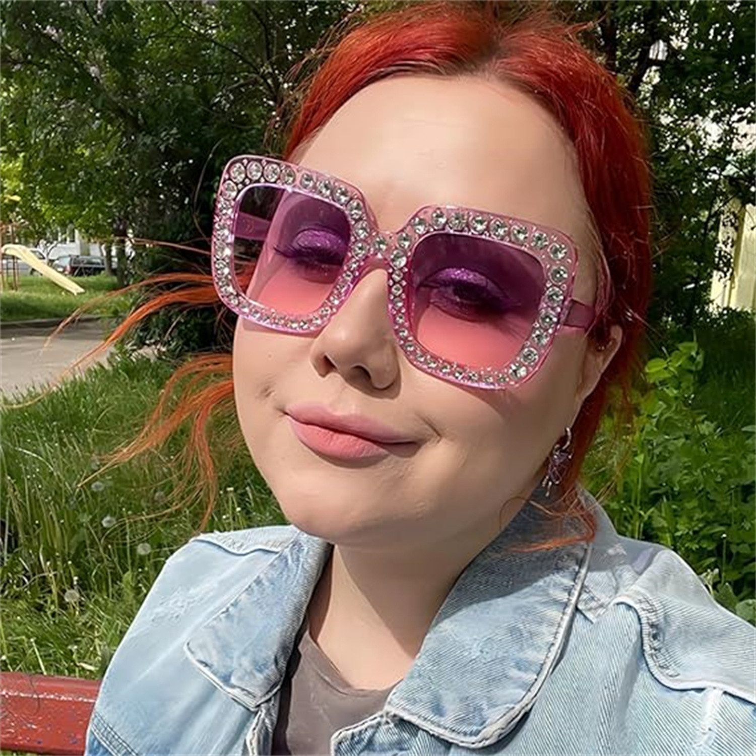 autolock Sonnenbrille Kristall Sonnenbrille Damen, Square Thick Frame Bling