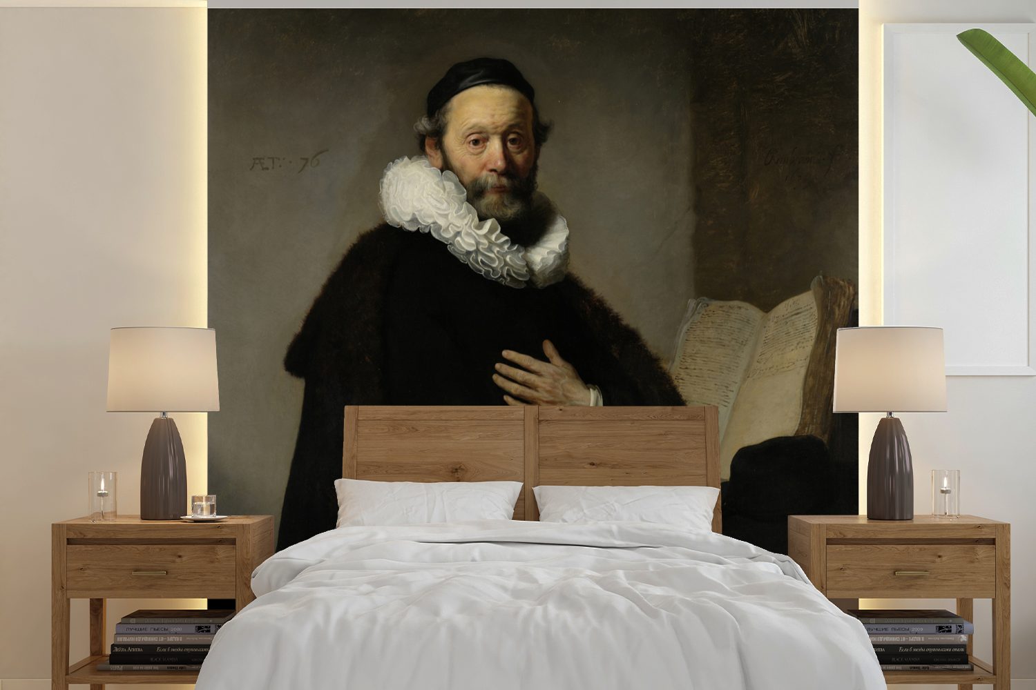 MuchoWow Fototapete Porträt von Johannes Uyttenbogaert - Gemälde von Rembrandt van Rijn, Matt, bedruckt, (5 St), Vinyl Tapete für Wohnzimmer oder Schlafzimmer, Wandtapete