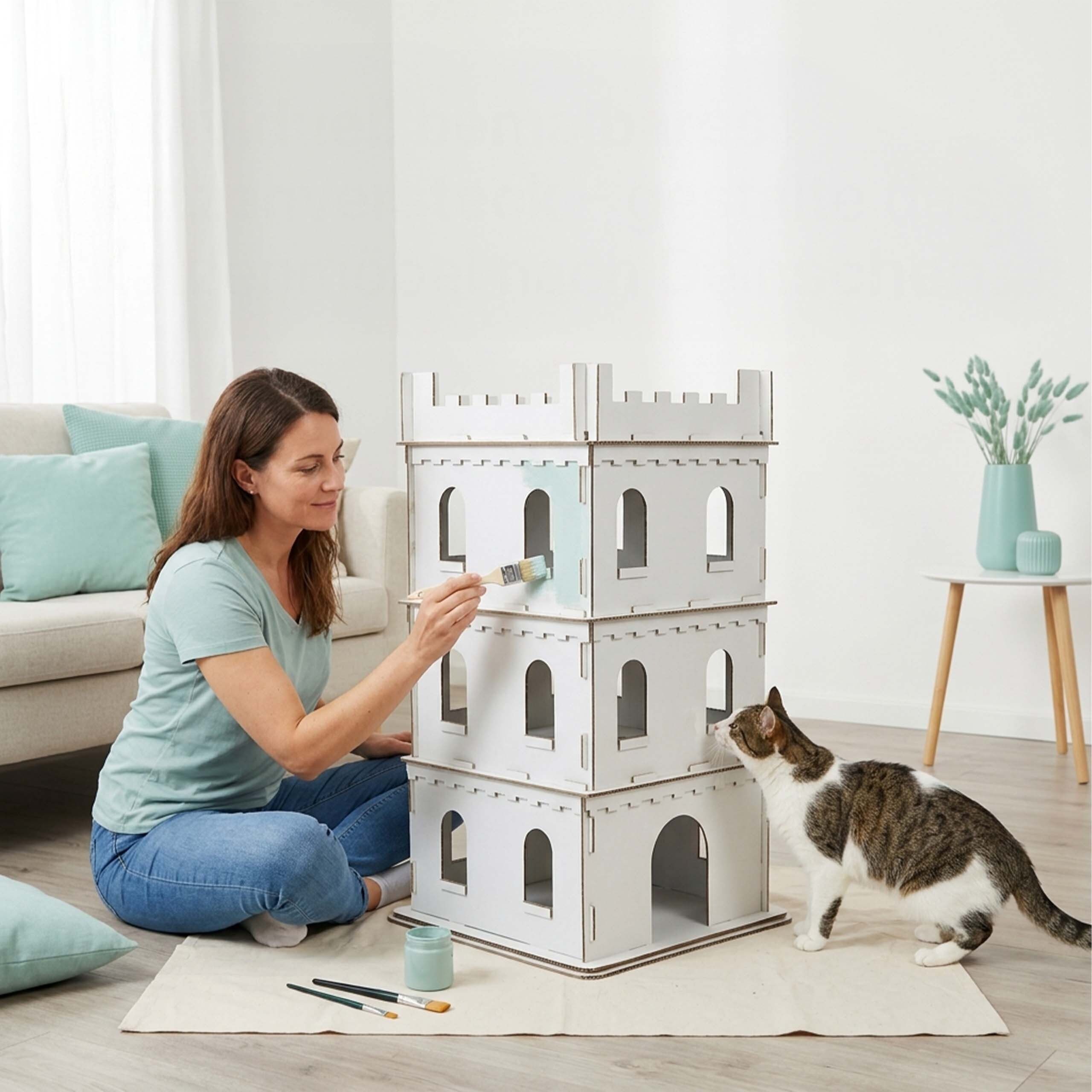 relaxdays Katzenhaus Katzenburg XL aus Pappe, weiß