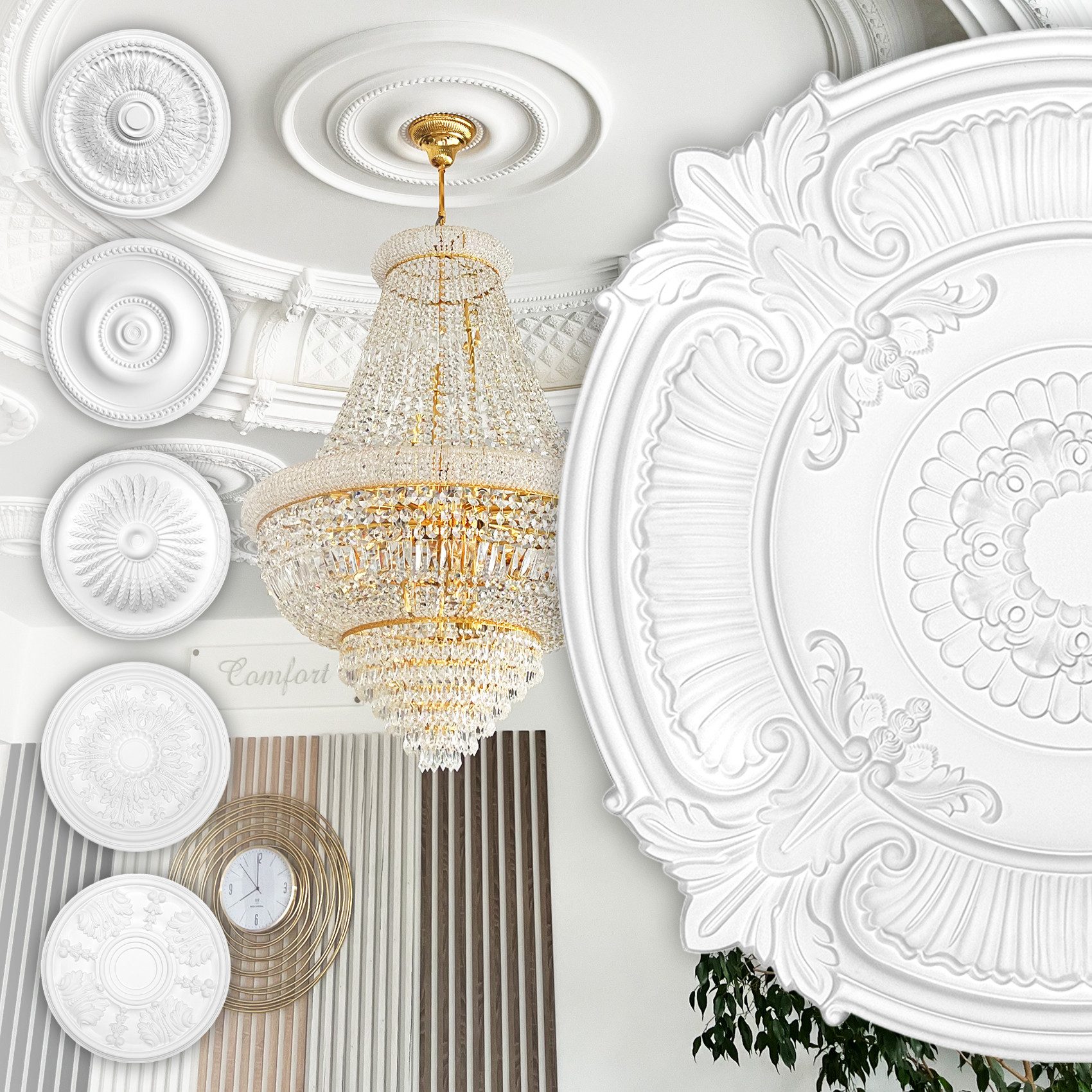 Hexim Perfect Wanddekoobjekt B3096 (Stuckrosette aus PU hartschaum, weiß, Z günstig online kaufen