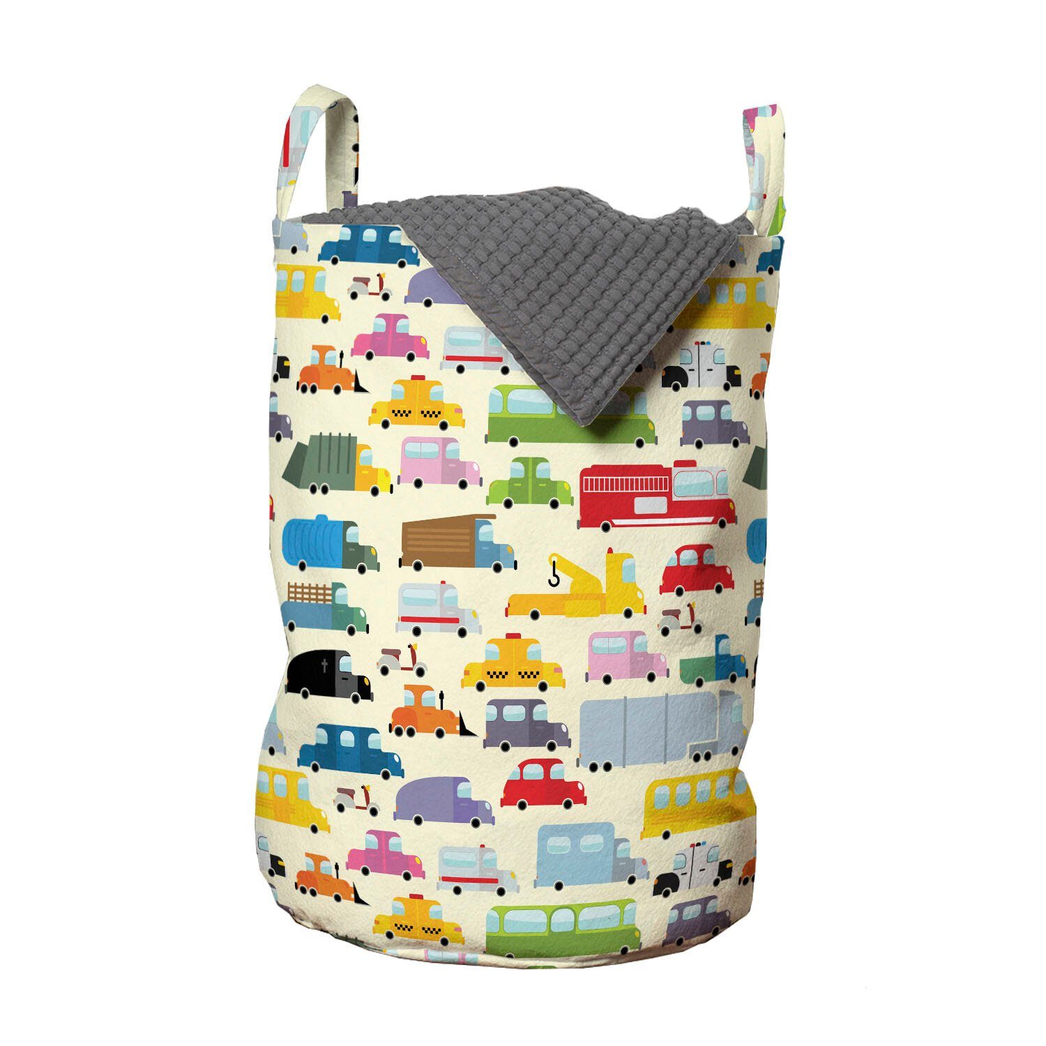 Abakuhaus Wäschesäckchen Wäschekorb mit Griffen Kordelzugverschluss für Waschsalons, Kindergarten Cartoon-Stil Auto-Verkehr | Wäschesäcke
