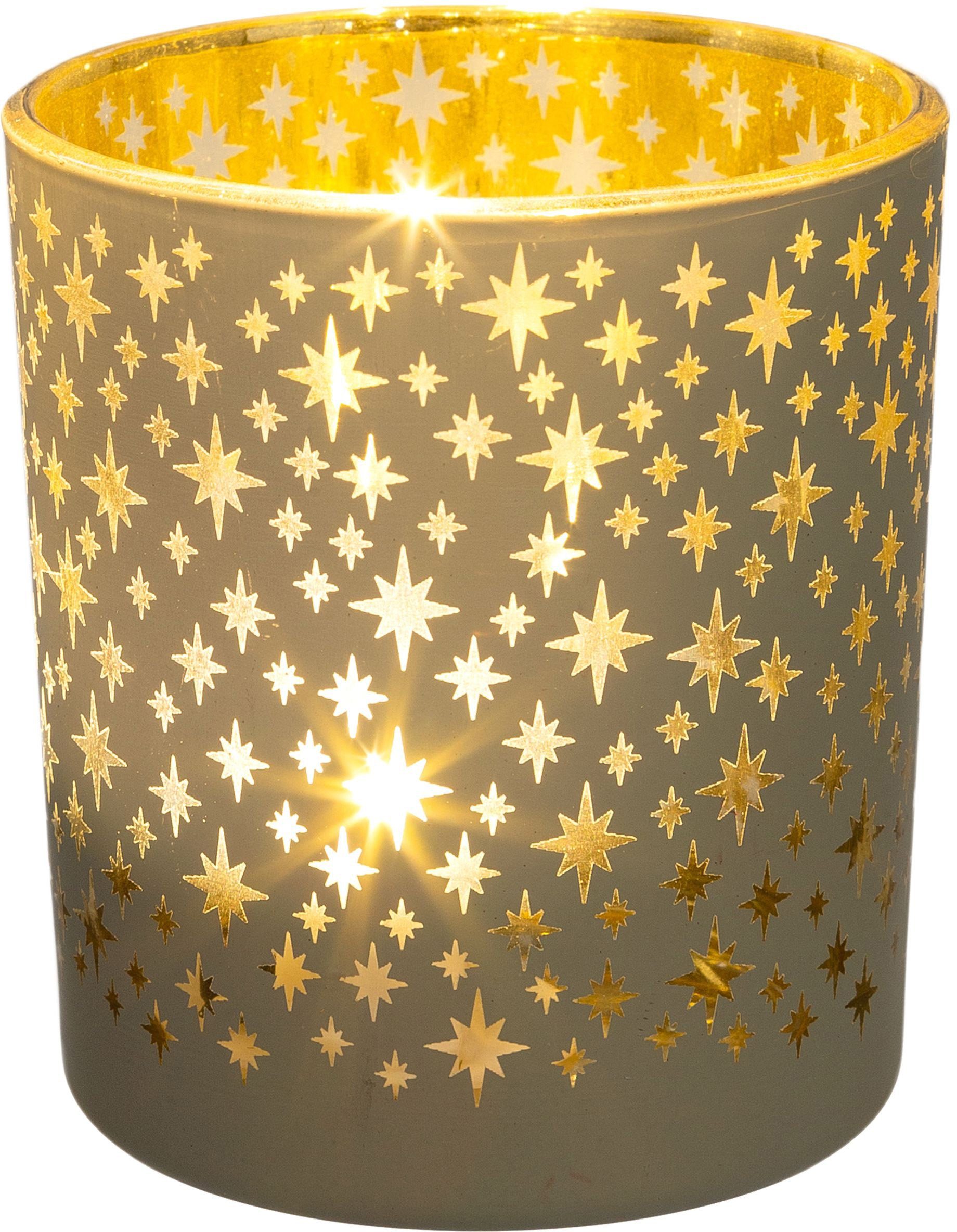 Creativ deco Teelichthalter Weihnachtsdeko weiß mit (4 Innenseite goldfarbener St)