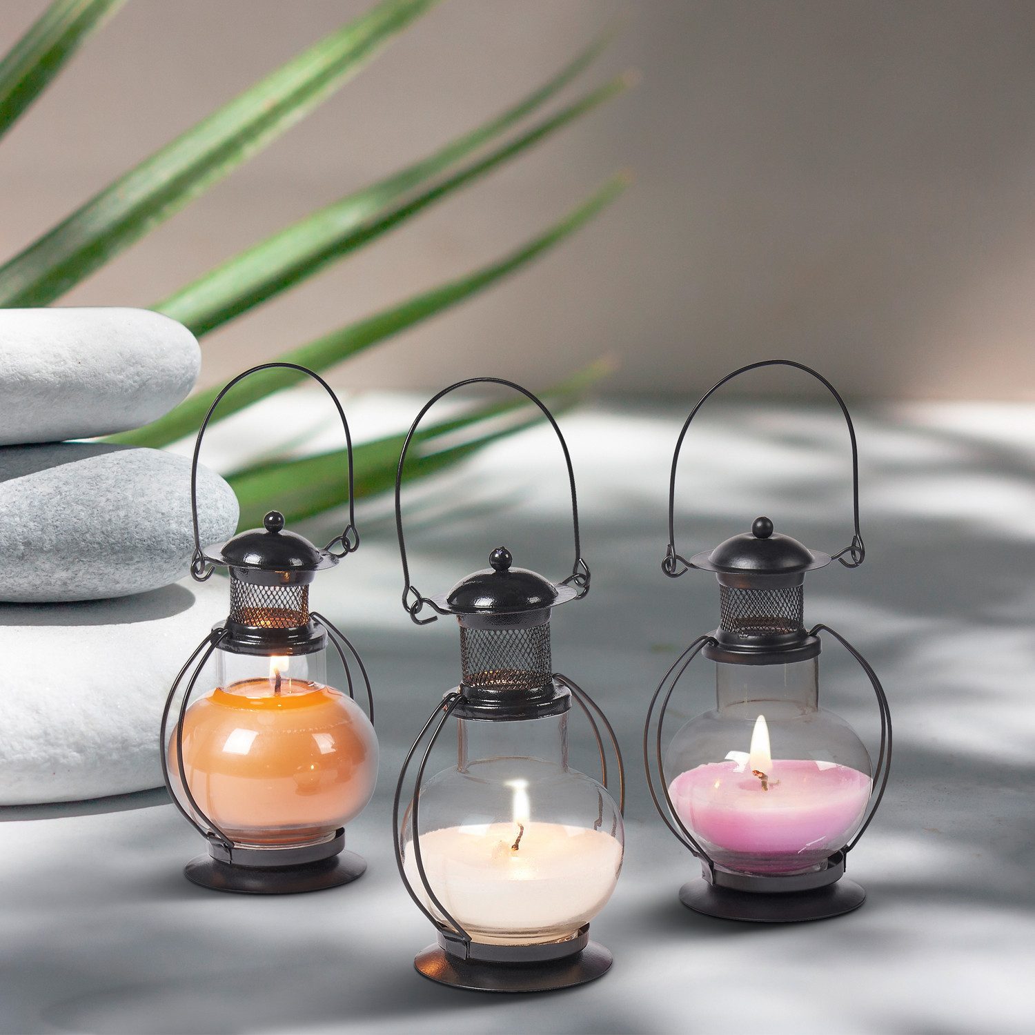 Marrakesch Orient & Mediterran Interior Duftlampe 3er Set Duftkerze in Mini Laterne als Tischdeko (3 St), Echtwachs