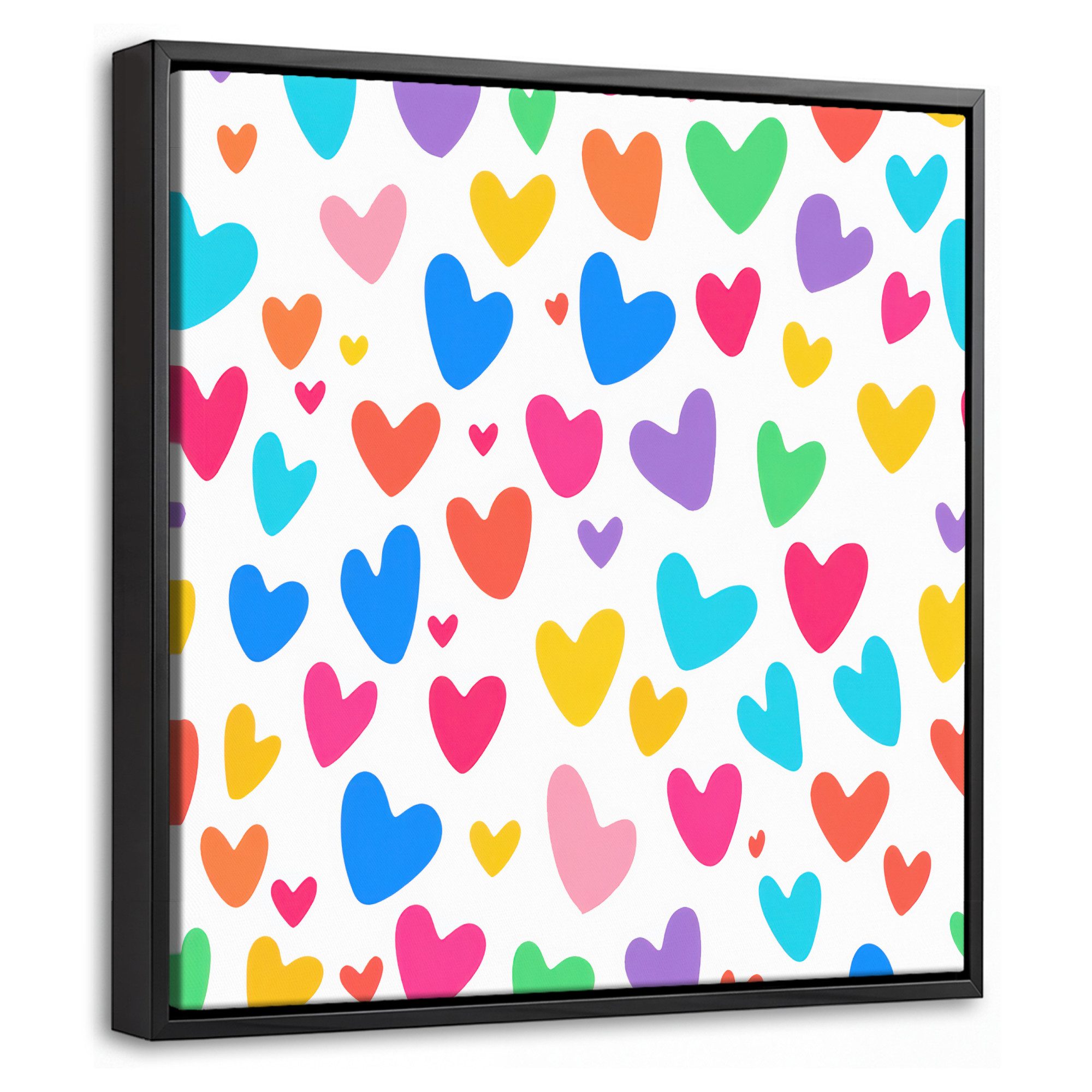 OneMillionCanvasses® Leinwandbild mit Rahmen - Herzen - Bunt - Muster - Lebendig, Fotodruck (1 St), Leinwand Bilder Klein, Wand Dekoration Aesthetic 20x20cm