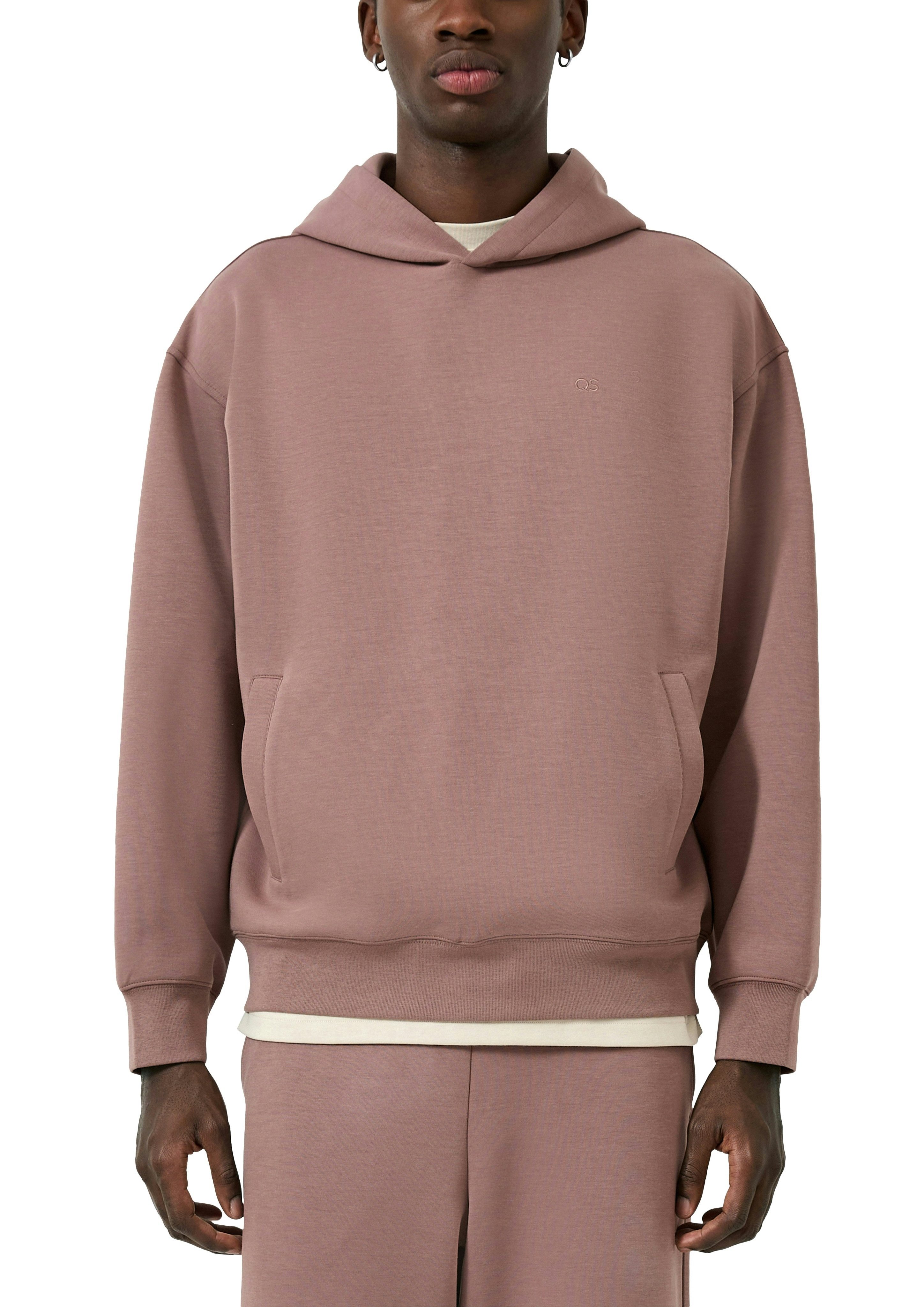 QS Kapuzensweatshirt unifarben, mit Logo-Stickerei